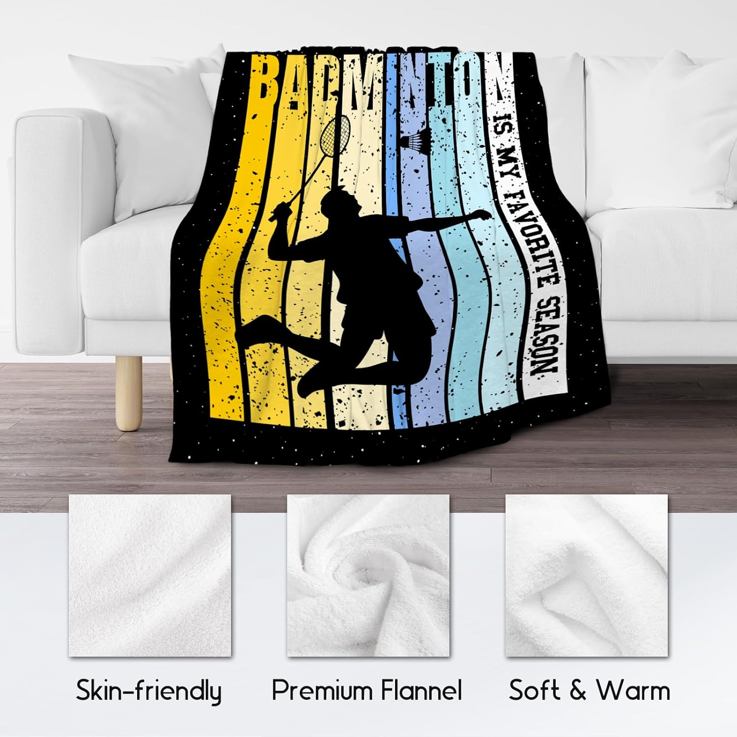 Badminton Blanket, Badminton Gifts for Men Boys Him Dad, 60"x80" Flannel Throw Gift for Kids Bedroom Decor, Soft Fuzzy Sport Theme Blankets for Bed Living Room