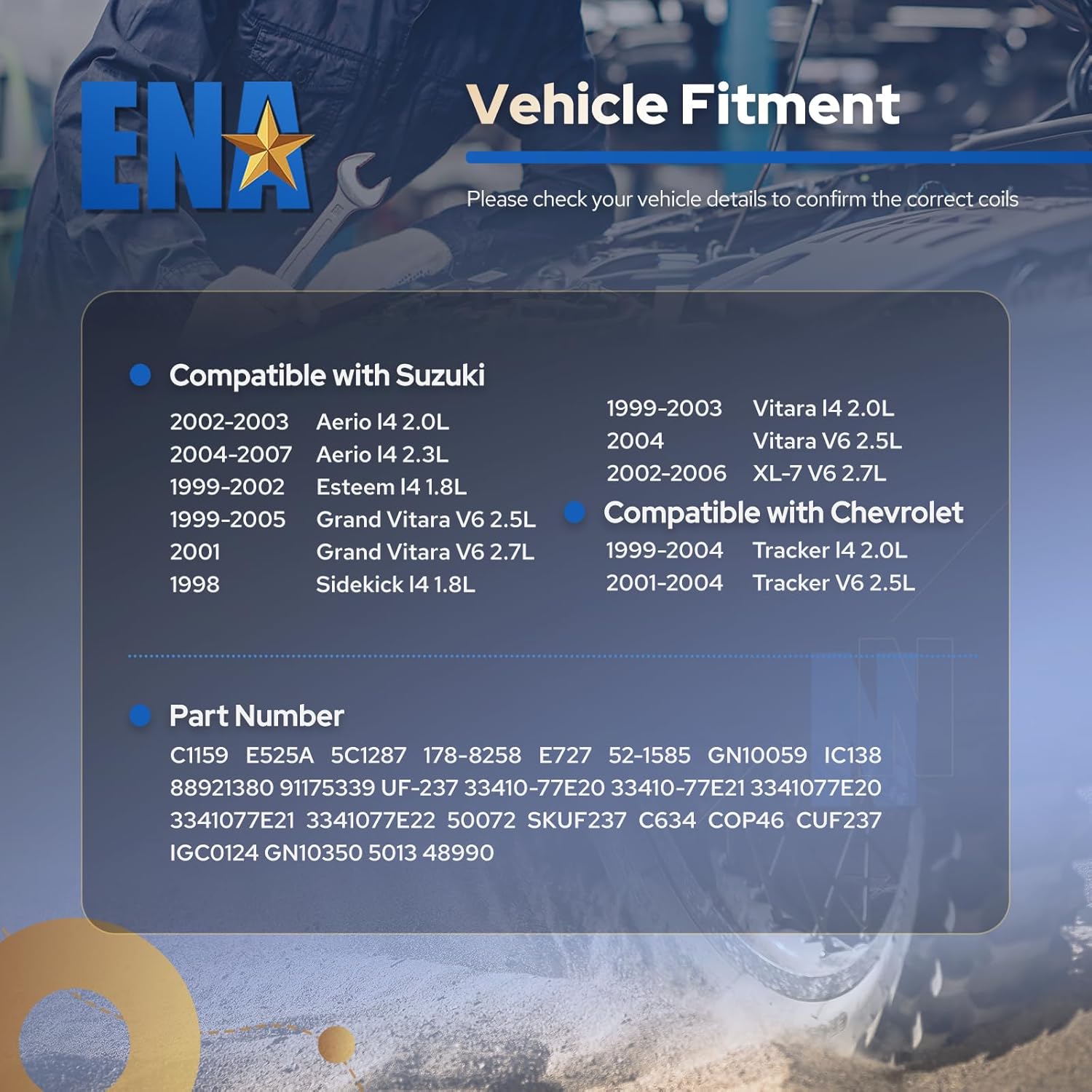 ENA Set of 4 Ignition Coil Pack Compatible with Chevrolet Suzuki Tracker Aerio Esteem Vitara 1999 2000 2001 2002 2003 2004 2005 2006 2007 1.6L 1.8L 2.0L 2.3L Replacement for UF237 91175339 88921380