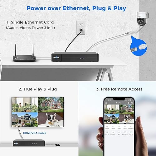 Miniatura 7 de Hiseeu Seguimiento automático + audio de 2 vías cámara de seguridad PoE PTZ de 5 MP para exteriores, cámaras de seguridad CCTV para el hogar, PTZ