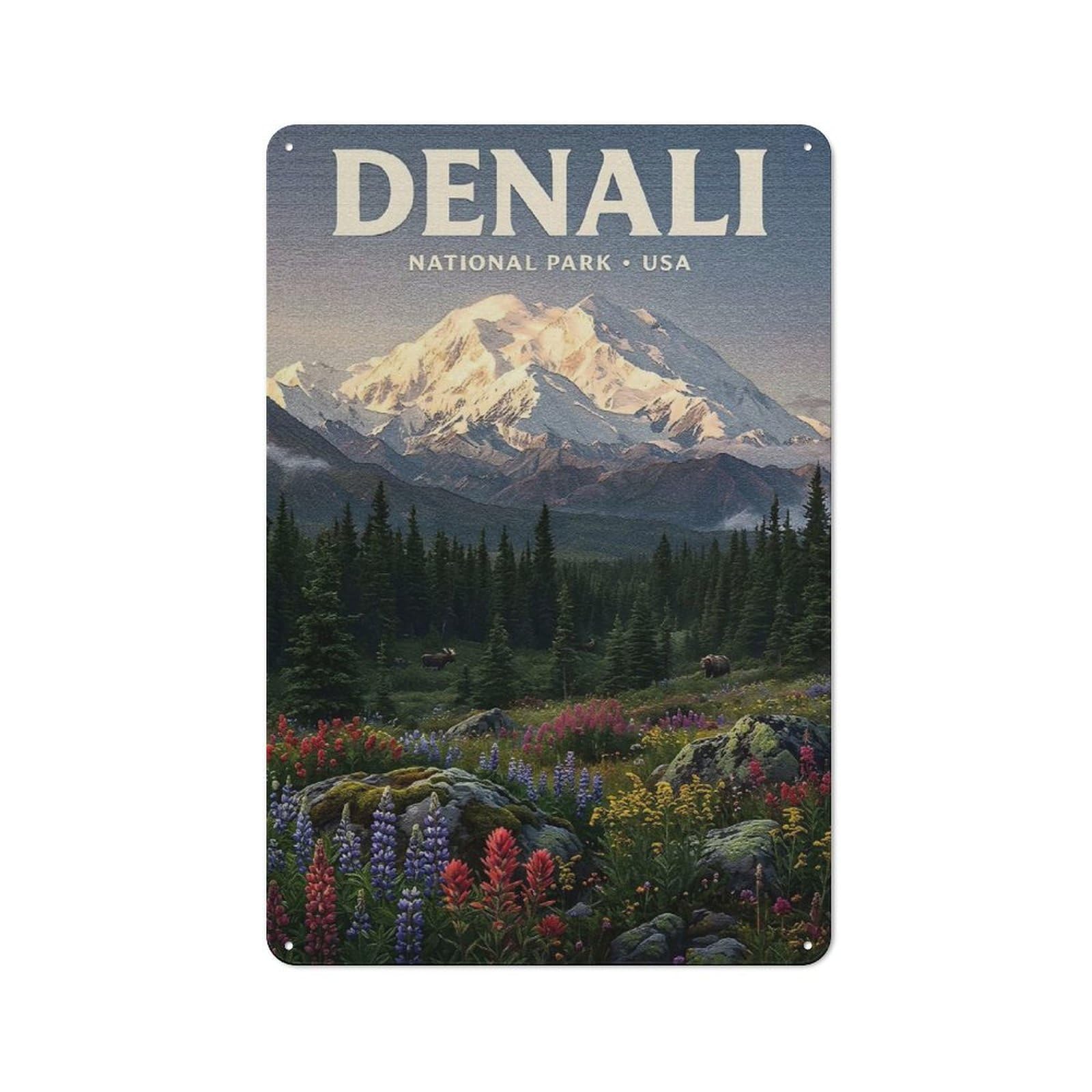 Junmoney Style-3 Denali National Park Vintage Travel Rustic Tin Sign 30X20cm For Hallway Wall, For Home Decor Fans Who Collect Metal Signs