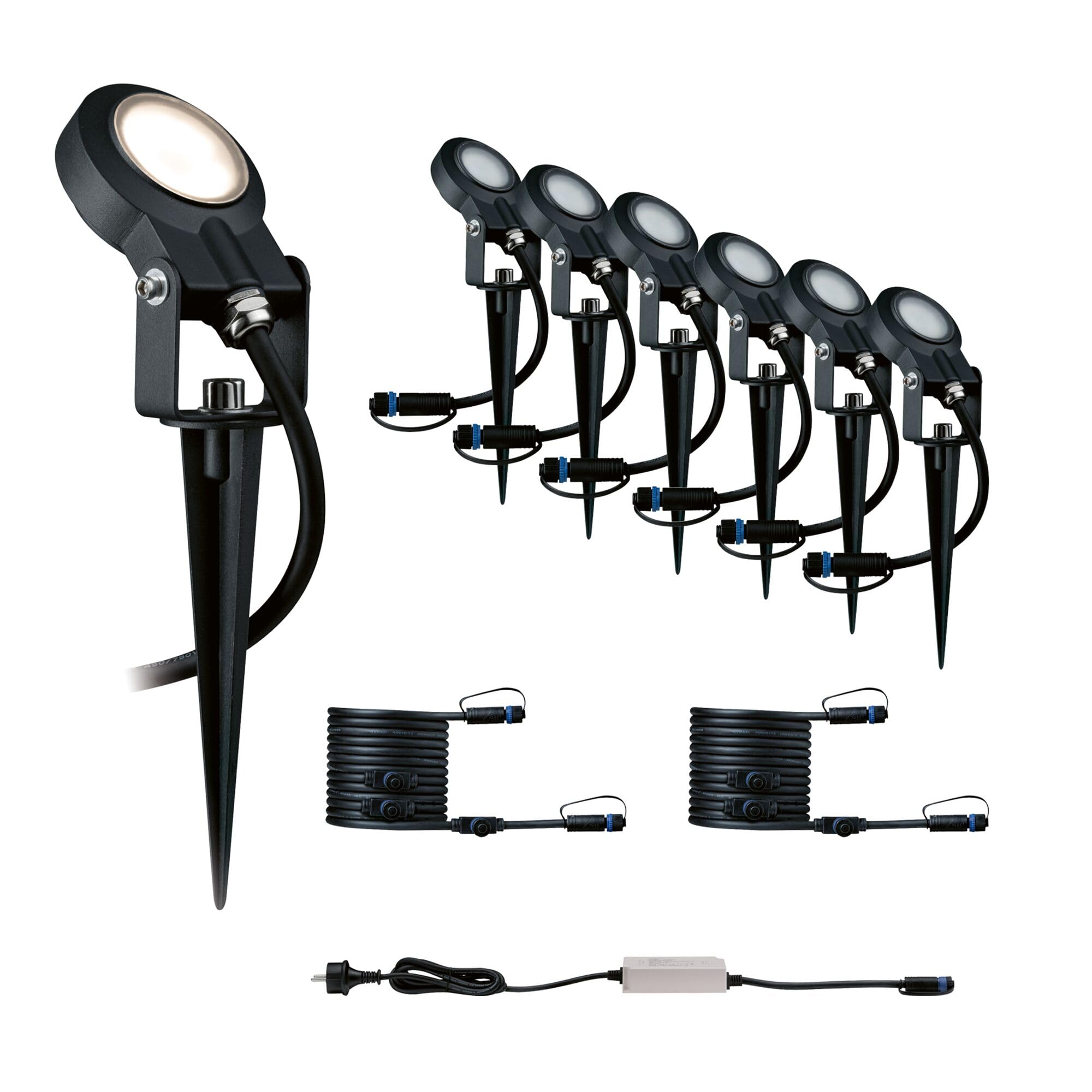 Paulmann 5217 Set Plug & Shine LED Gartenstrahler Sting 6er-Set IP67 rund 52 mm 3000K 6x6,4W 6x270lm 230/24V Anthrazit Aluminium