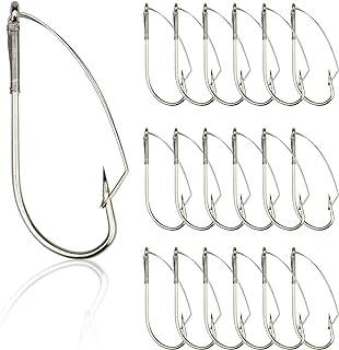 20pcs Weedless Fishing Hooks Worm Wacky Worm Hooks with Weed Guard for Soft Worm Baits Size 1/0 2/0 3/0 High Carbon Steel Fishing Hooks for Soft Lures