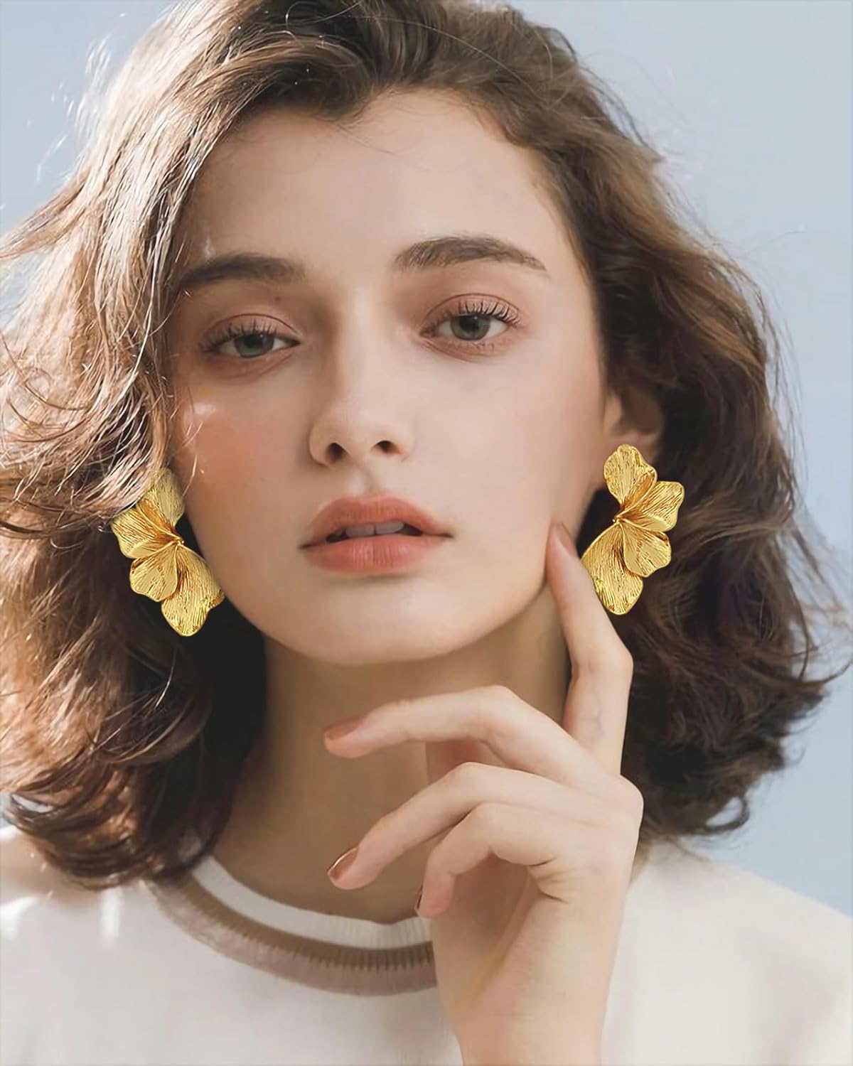 Chunky Gold Flower Earrings for Women Vintage Boho Summer Spring Petal Statement Earrings Trendy Large Floral Dangle Earring - Image 2