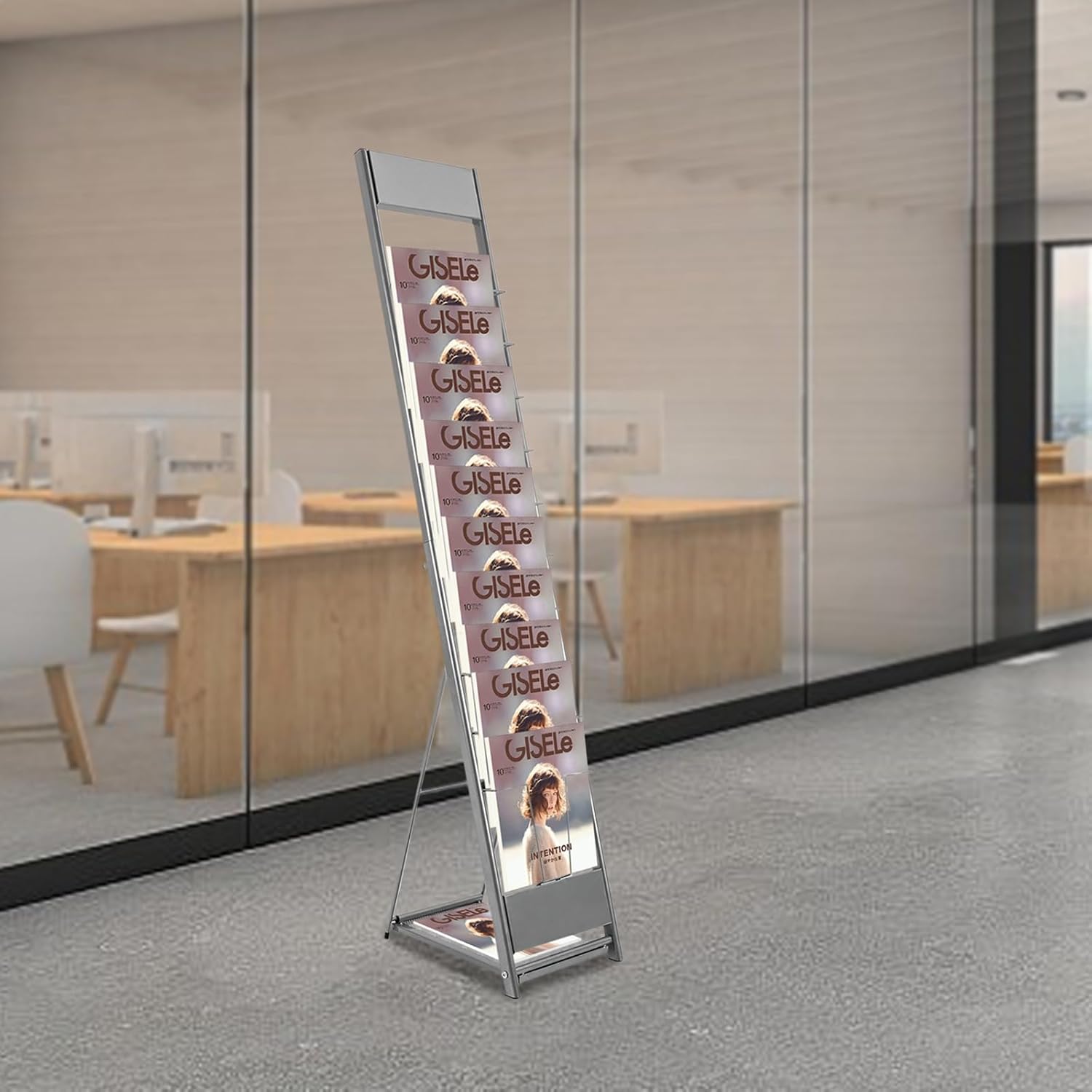 10-Tier Heavy Duty Metal Magazine Rack, Floor Standing Literature & Brochure Display Stand, Iron Document Holder, Comic Book Stand with 50kg Capacity, for Office Library Bookstore, 56.29in