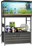 Bestier 20-29 Gallon Aquarium Stand with Power Outlets, Metal Long Fish Tank Stand with Storage Cabinet, 31.5" Lx15.7" W Reptile Terrarium Stand with Horizontal Gold Line, 350LBS Capacity (White)