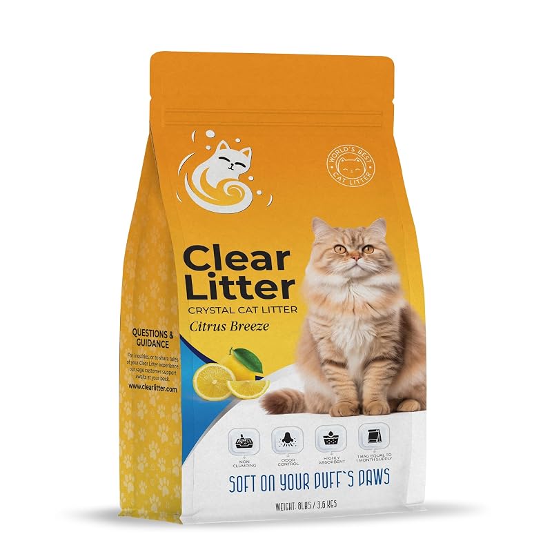 Areia de sílica para gatos Clear Litter com cristais e aroma cítrico, 3,63 kg