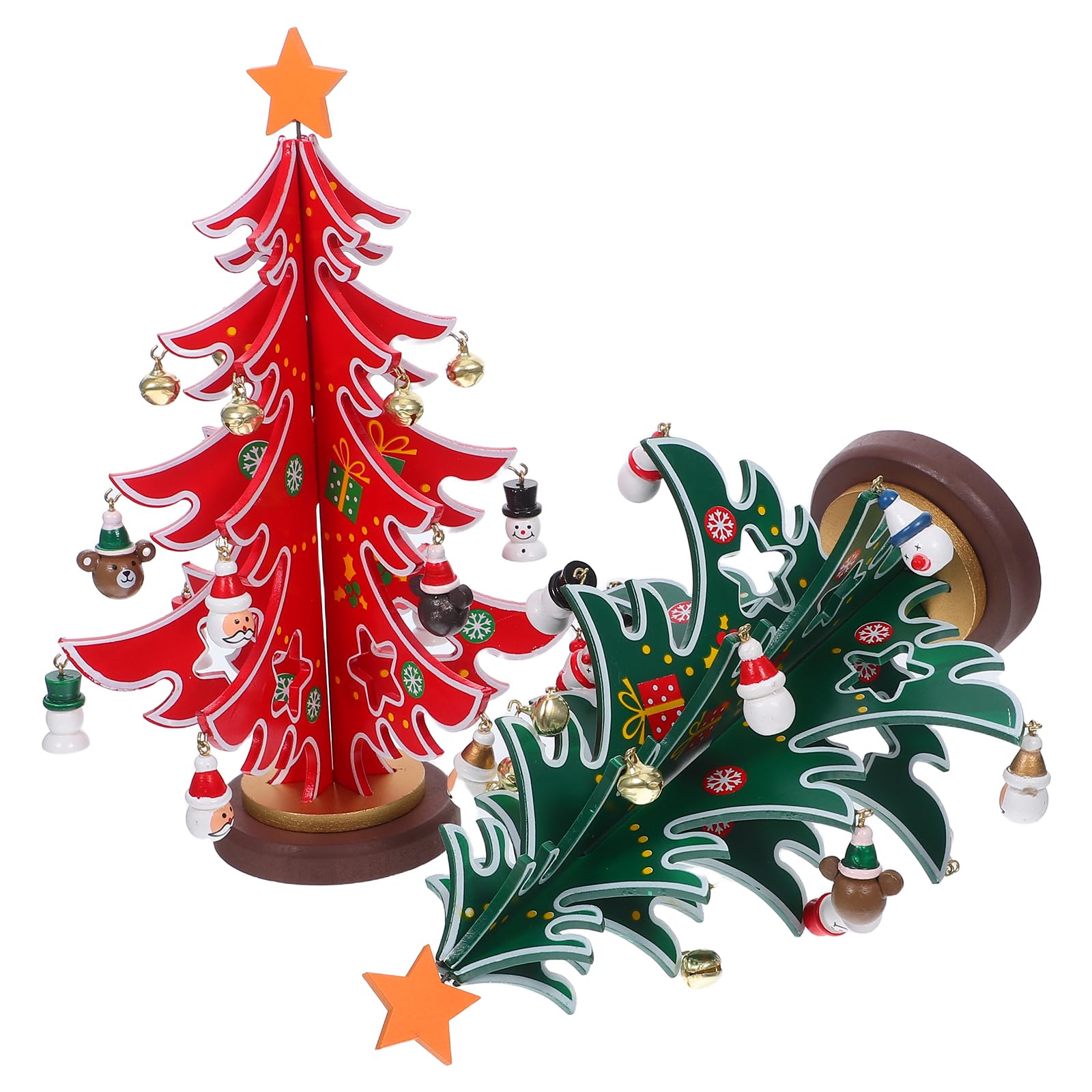2pezzi Albero di Natale in Legno Mini con Ornamenti Appesi Decorazioni da Tavolo per Feste Alberi di Natale in Miniatura Artigianali