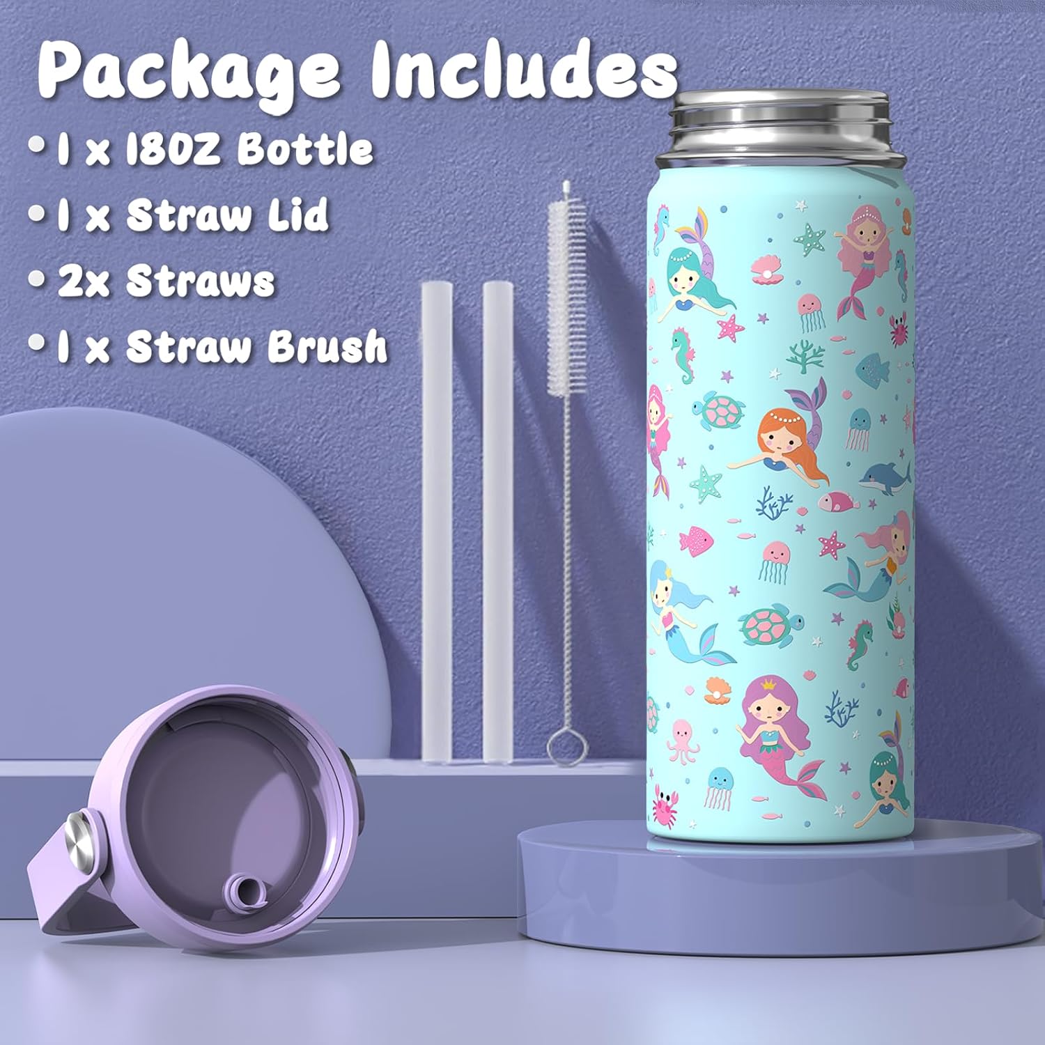 ACESAK 18oz Kids Insulated Water Bottle with Straw Lid 18/8 Stainless Steel image 5