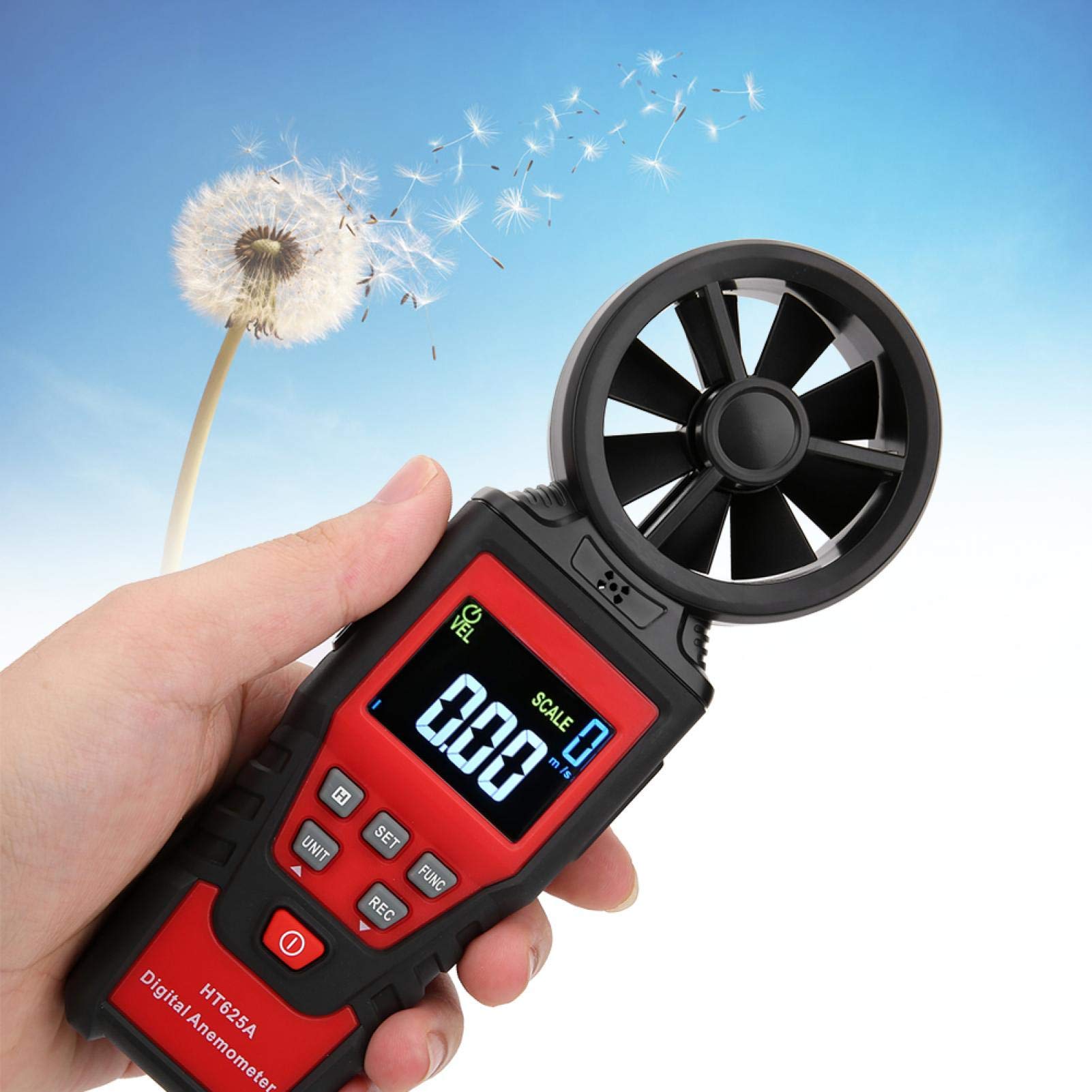 HT625 Anemometer, kann Windgeschwindigkeit, Tester und Detektoren Luftstrom und Anemometer Luftvolumen, Temperatur und Luftfeuchtigkeit messen, Handanemometer