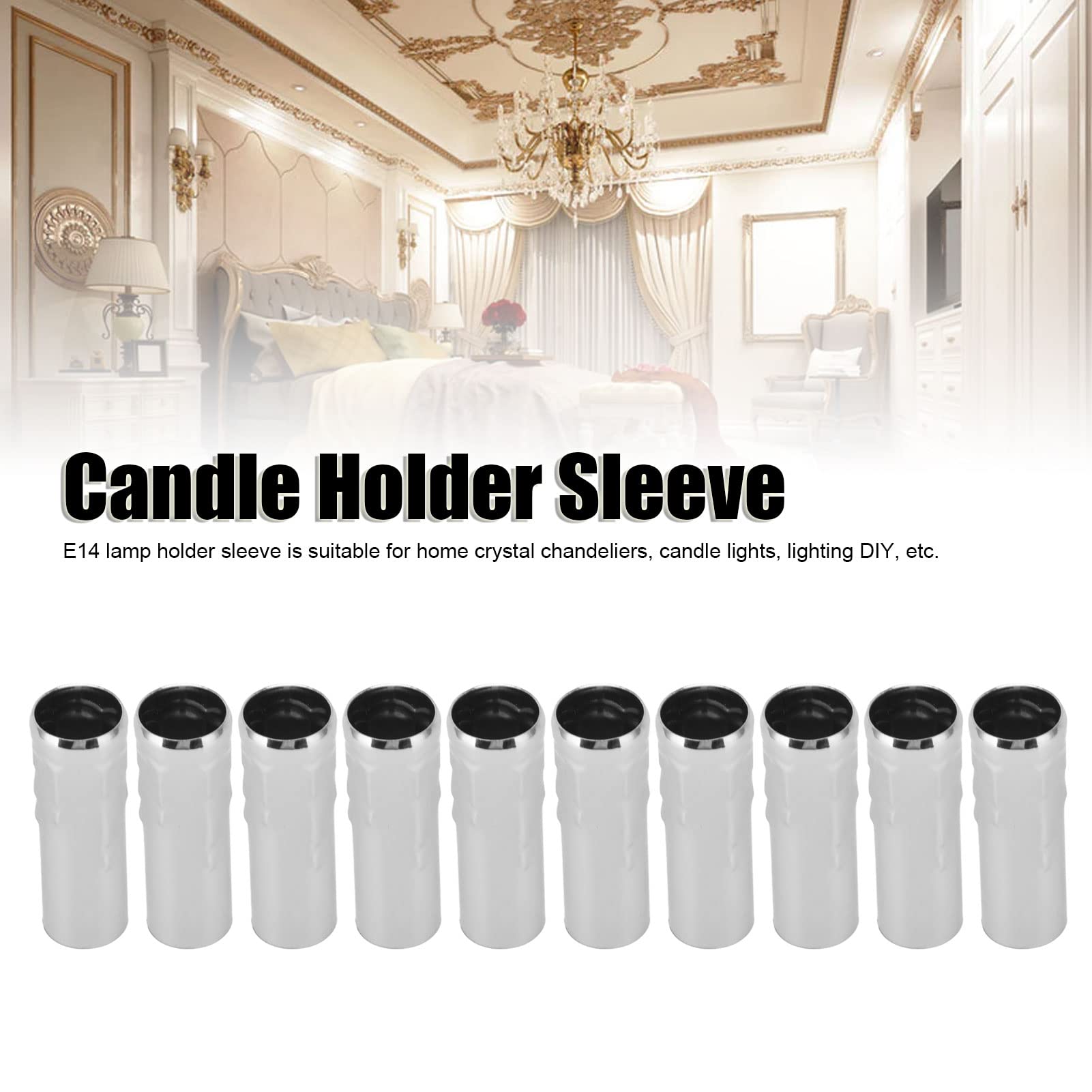 GOTOTOP Candle Sleeve Chandelier, 10 Pieces Iron Socket Sleeve E14 Lamp Holder Candle Covers for LED Wall Light Hanging Lamp Decoration, 80 Mm X 25 Mm (Chrome)