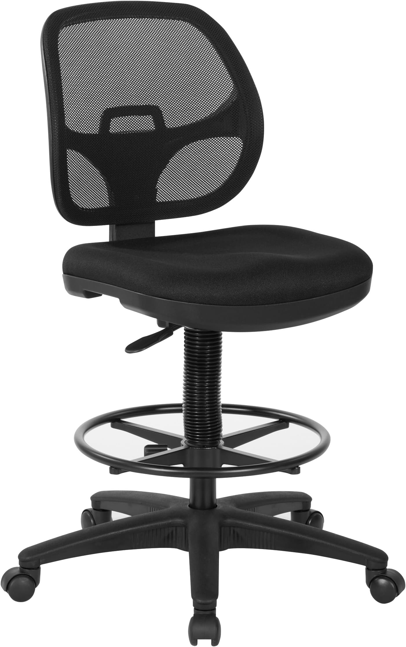 Office Star Products Deluxe Breathable Mesh Back Ergonomic Drafting Chair with Lumbar Support and Adjustable Footring with 18.5",Black Fabric,28” W x 22.75” D x 41-52” H,DC2990