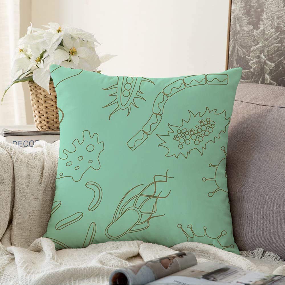 Starolal Throw Pillow Covers for Couch Decorative Biochemistry Different Bacteria Types On Animal Healthcare Medical Biology Cell Clipart Creature Soft Throw Pillow Square Cushion Covers 18x18 Inch