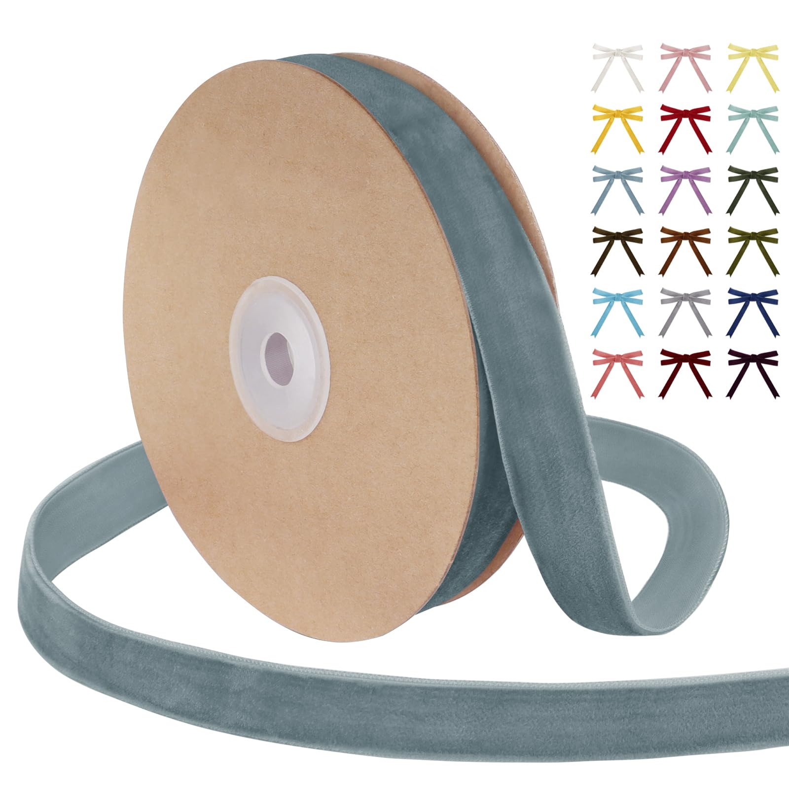 Uiopa Gray Blue Velvet Ribbon, 20mm x 9m Single Face Wrapping Ribbon, Vintage Velvet Ribbons for Gift Wrapping, Wreaths, Wedding, Party, Home Decor, DIY Crafts