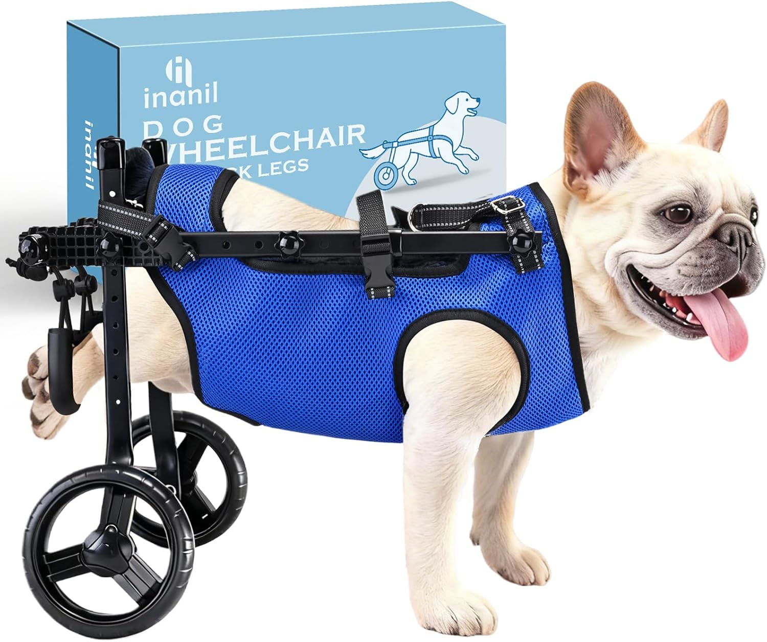 Dog Wheelchair for Back Legs, Adjustable Height/Length/Width, Sturdy Wheelchair with All-Terrain Shock-Absorbing Wheels, Mobility Support for Injured or Disabled Small & Medium Dogs & Cats