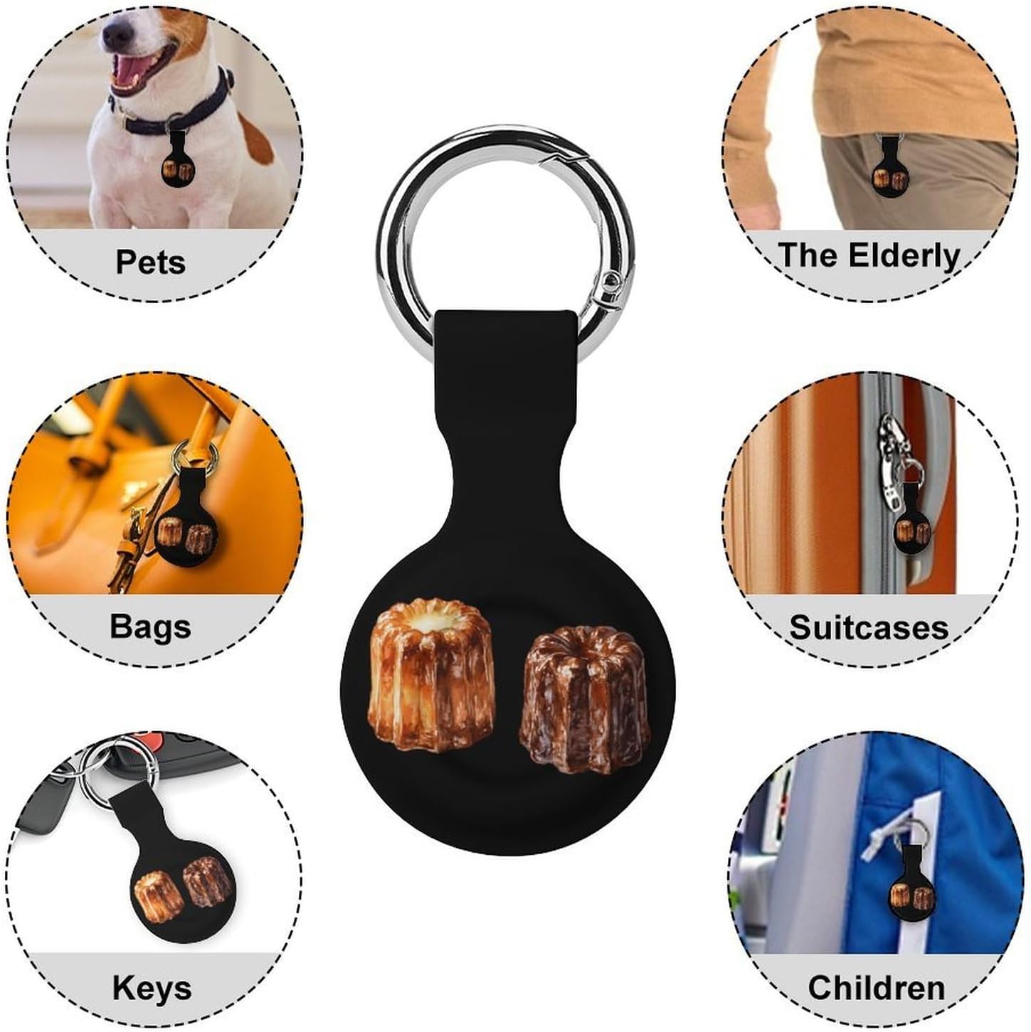 Cannele French Dessert Case Compatible with AirTag Holder Cover with Keychain Ring for Bags Luggages