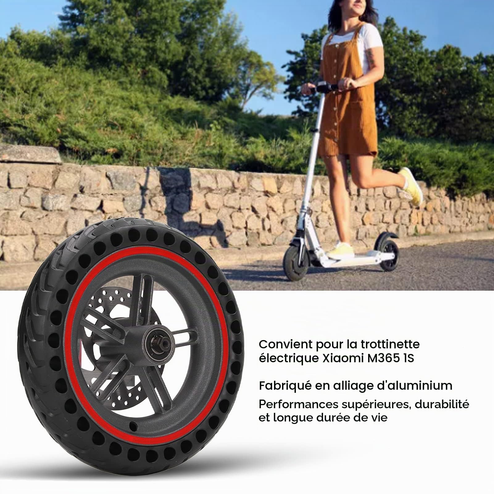 BuyWeek Pneu de roue arrière de scooter électrique pour Xiaomi M365 1S Rouge, Pneu arrière de scooter électrique 110mm Remplacement de pneu de roue arrière de frein à disque