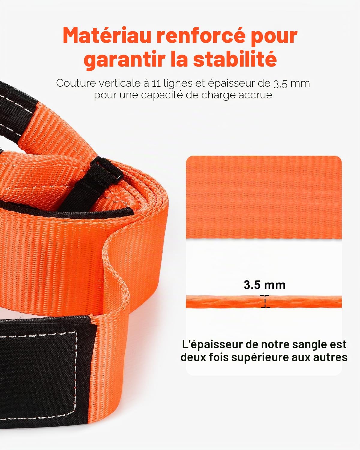 VEVOR Sangle de Remorquage Récupération Cinétique Robuste, 76,2 mm x 2,4 m, Résistance à Rupture 16329 kg, avec Manchons de Protection, Remorquages et Récupérations pour Vos Excursions Tout-Terrain