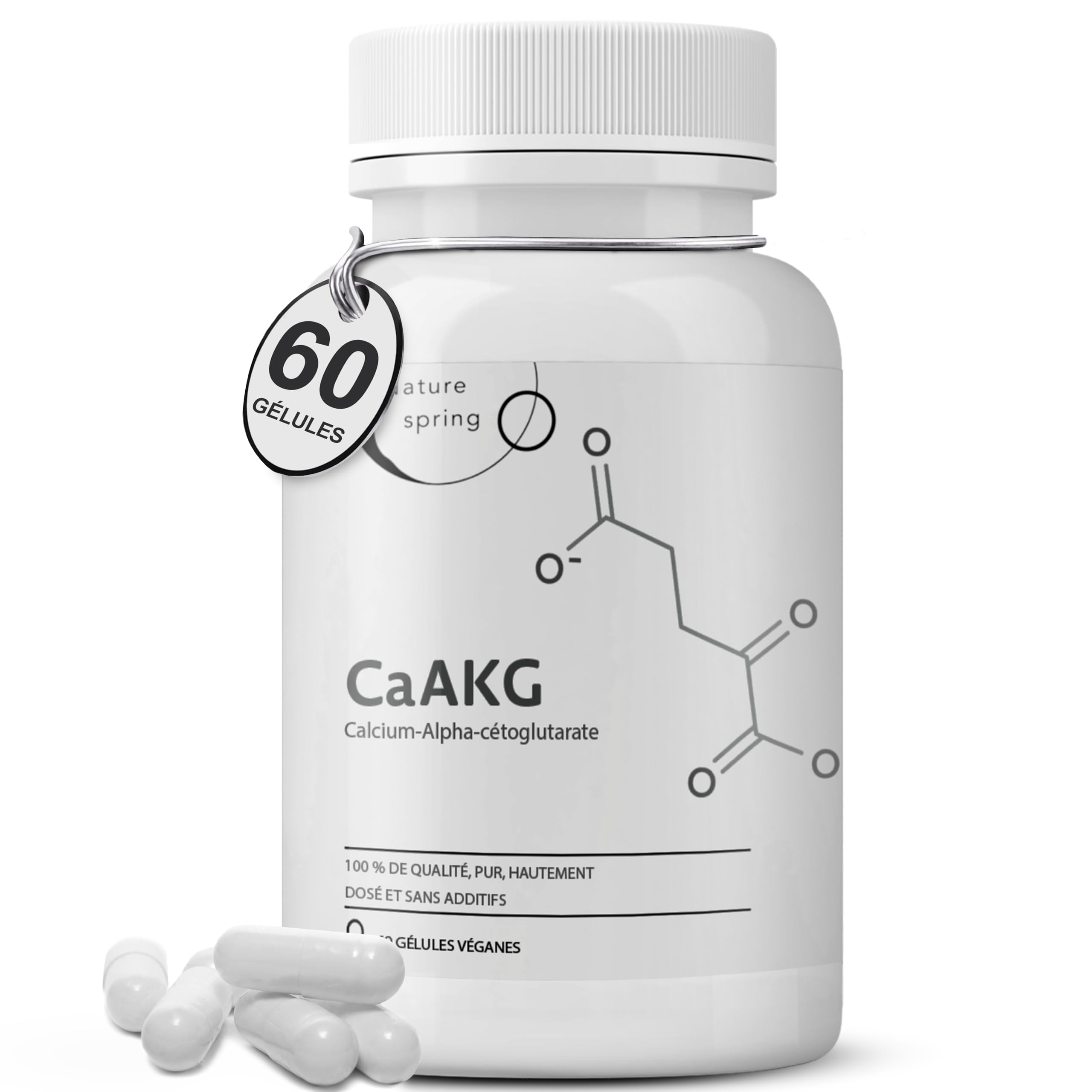 CaAKG | Calcium-Alphakétoglutarate | 60 gélules | Dosage élevé | 1000 mg | CaAKG de haute qualité sans additifs