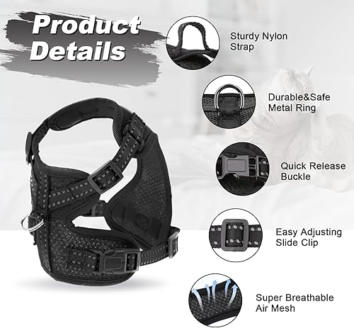 Miniatura 5 de Supet Juego de arnés y correa para gatos pequeños a grandes, arnés ajustable para gatos con ribete reflectante, correa universal para gatos y