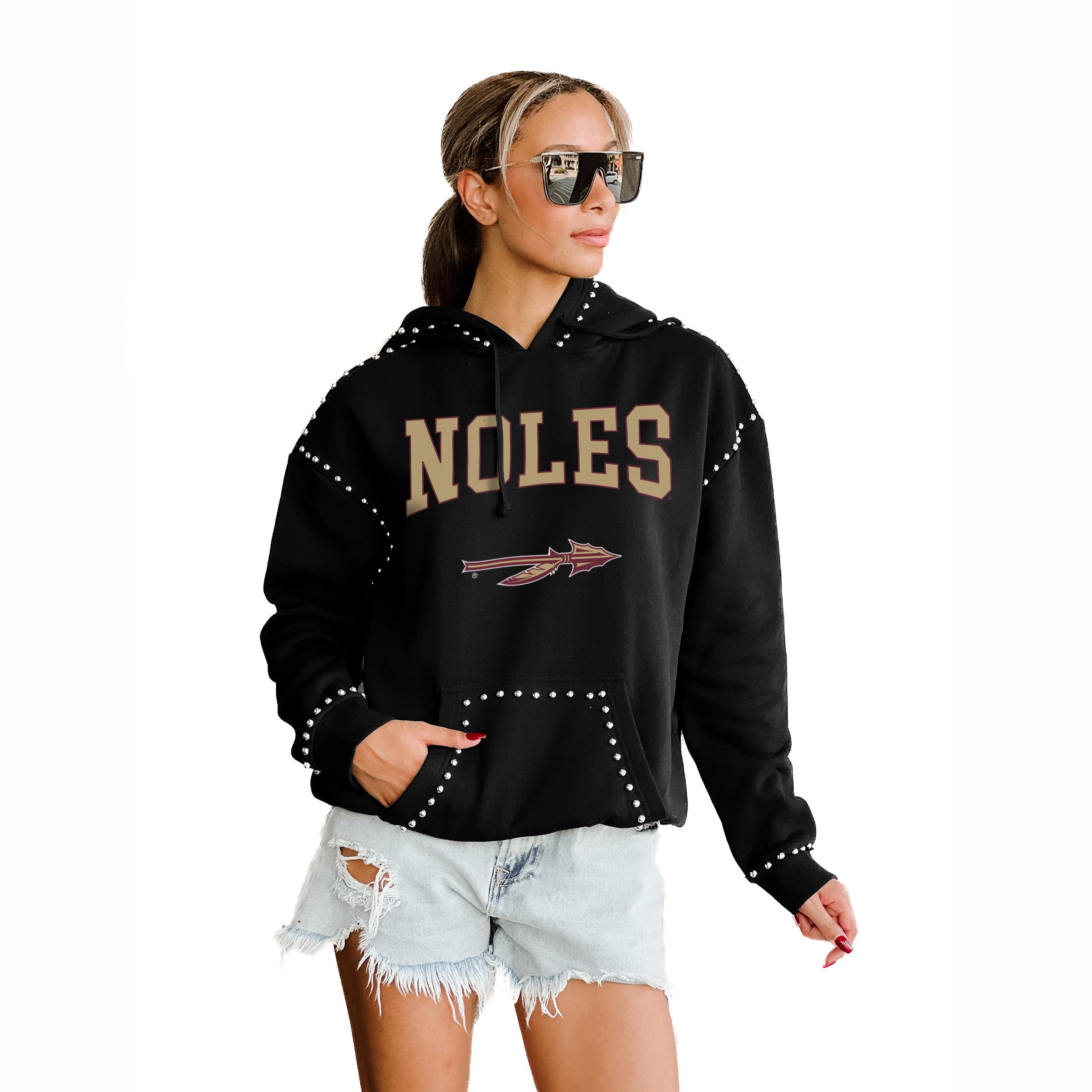 Florida State Seminoles Belle Of The Ball Studded Detail Fleece Front Pocket Hoodie