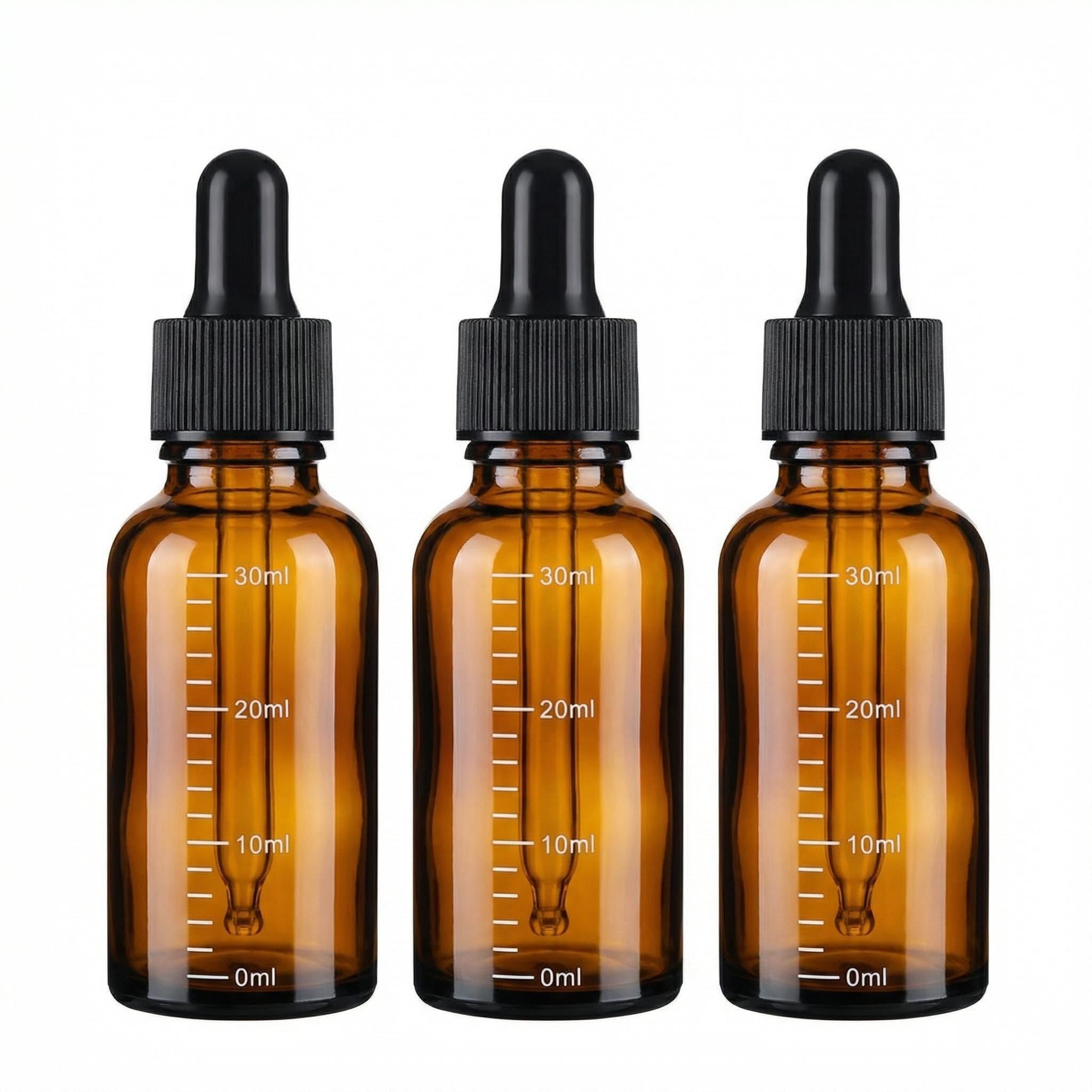 Ericotry Amber 3 Pcs Empty Refillable Glass Graduated Dropper Bottle Essential Oil Cosmetics Elite Fluid Container Jar Pot Holder With Glass Pipette Dropper (30Ml/1Oz)