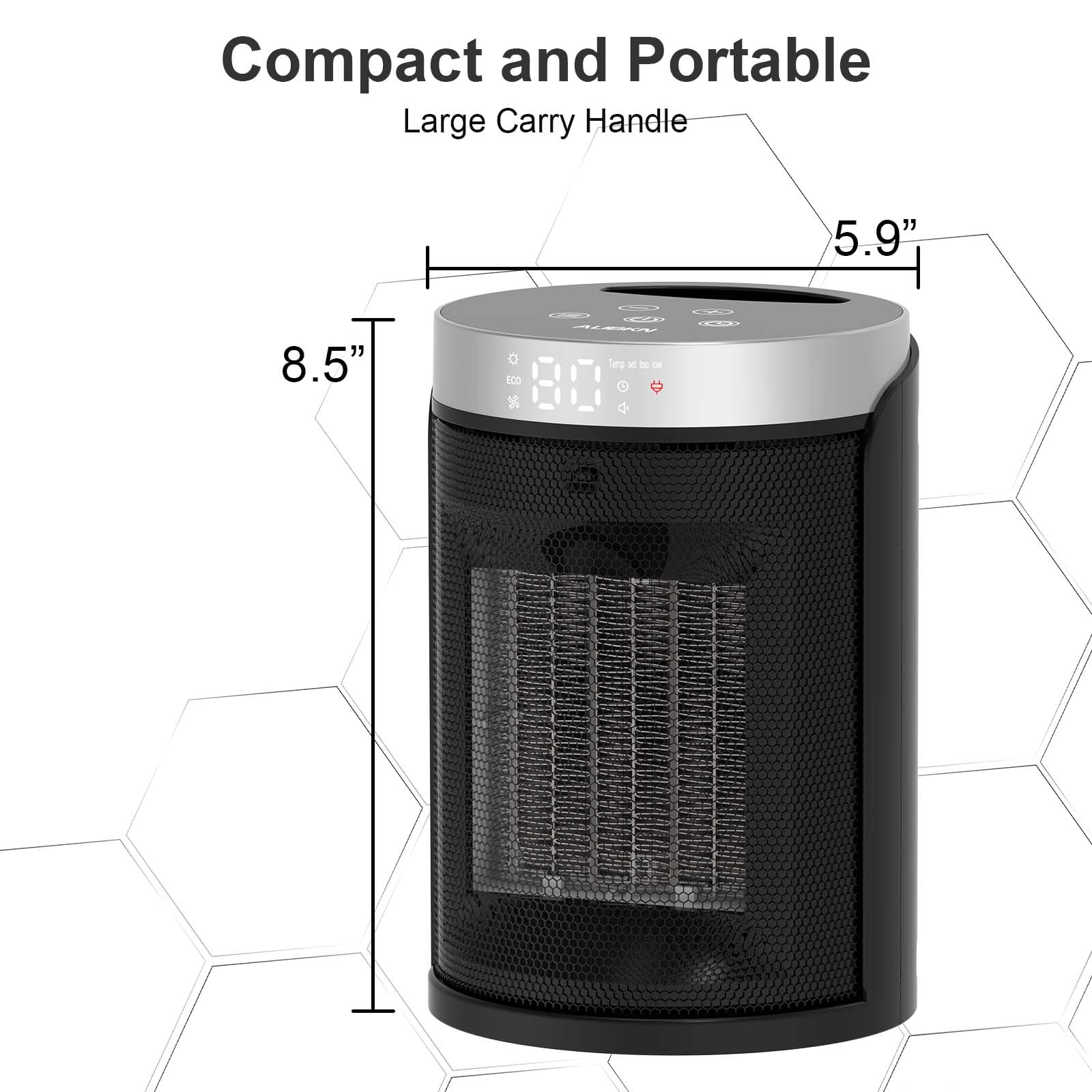 Riscaldatore di spazio in ceramica, riscaldatore portatile con visualizzazione digitale, telecomando, timer 12 ore e protezione da surriscaldamento, adatto per ufficio, camera da letto e uso