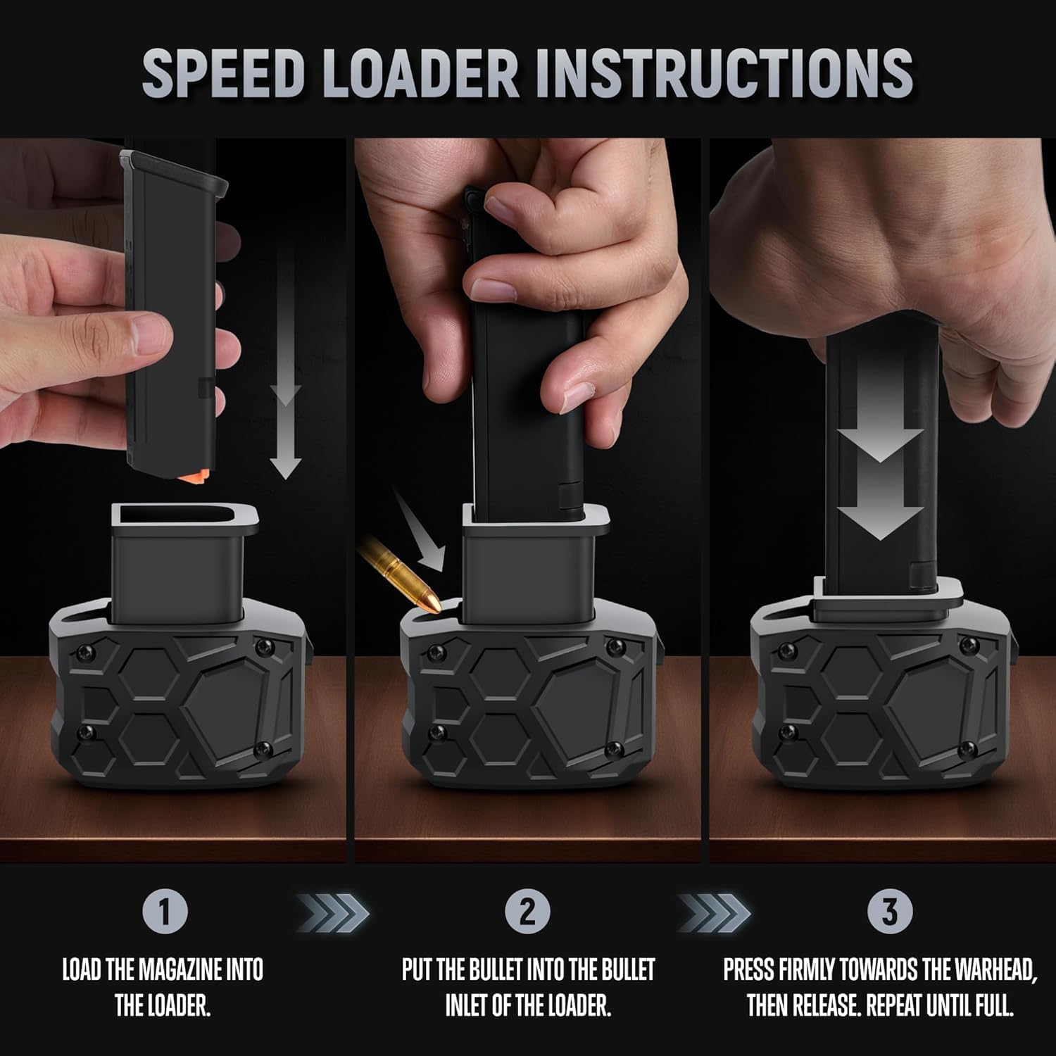 Magazine Speed Loader, Rapid Loader for Glock 9mm/.40sw, Glock 17,18,19,22,23,24,26,27,34,35,45 and 47, with Efficient, Stable and Quick Loading, Great Gift for Fathers or Shooting Buddies(Deep Black)