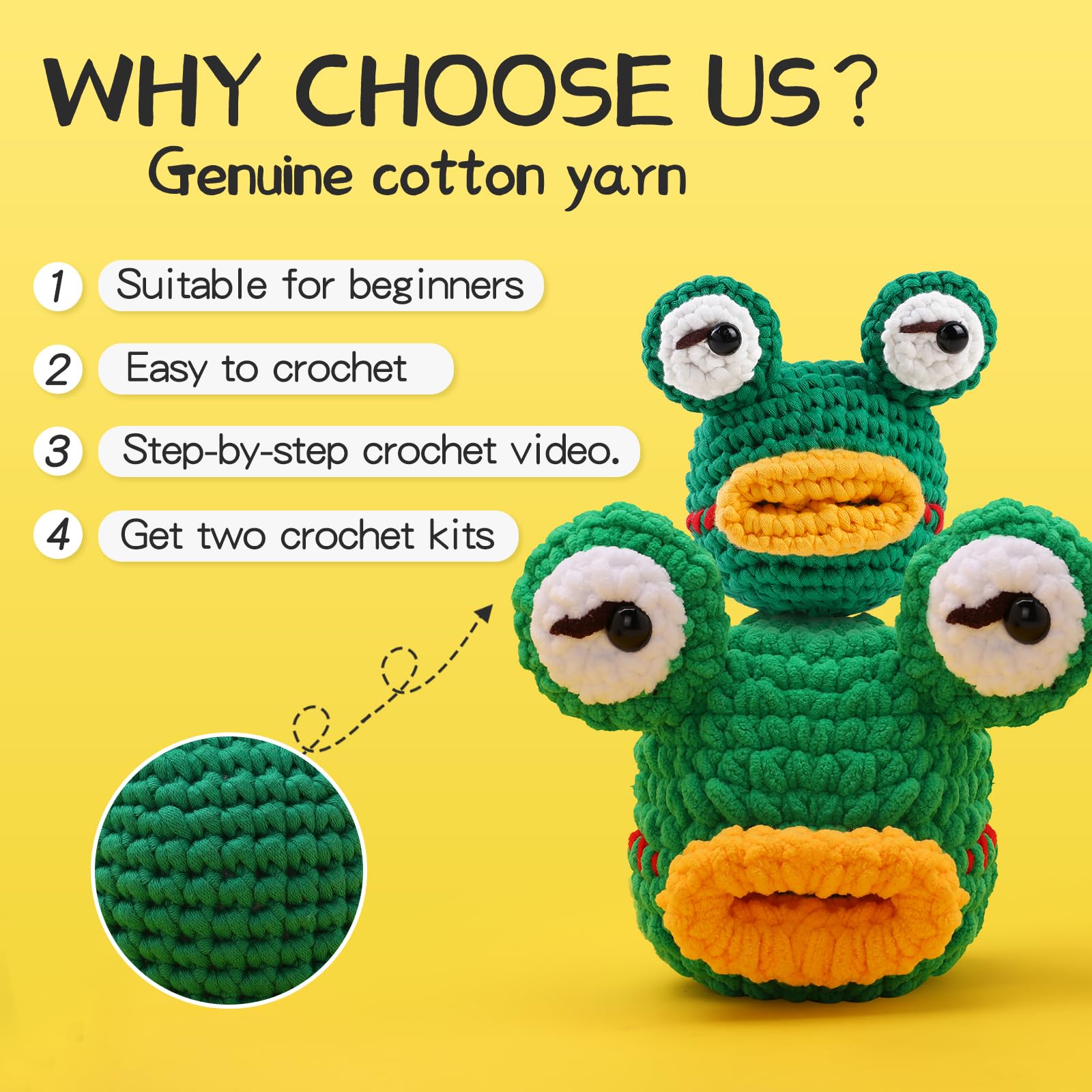 Noouwar Kit de ganchillo de 2 piezas para principiantes con tutoriales en video paso a paso, kit de ganchillo para principiantes para adultos y niños, kit de animales de ganchillo Amigurumi, kit de