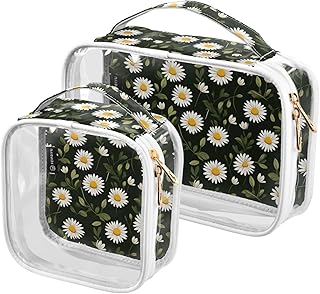 2Pcs Daisy Flowers Cosmetic Bags,Clear Makeup...