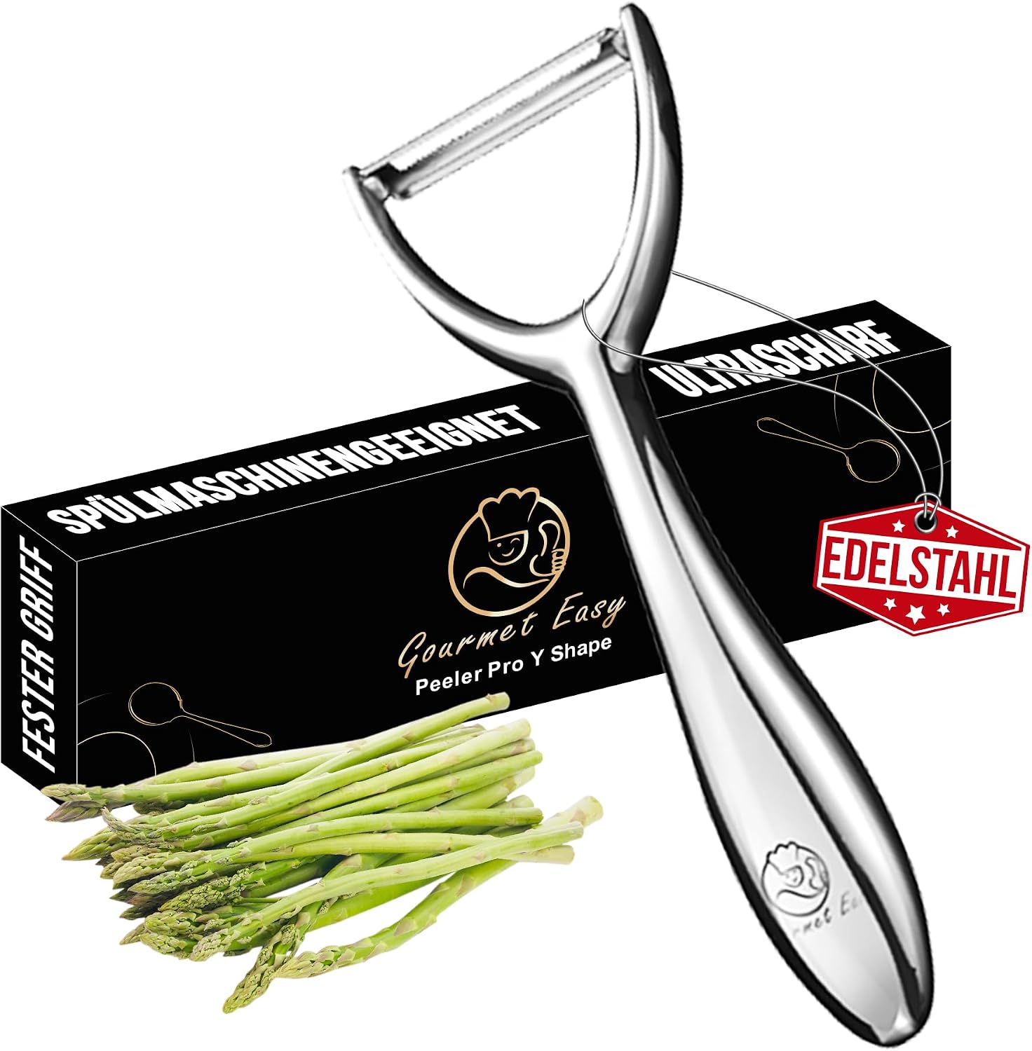 Premium Sparschäler aus Edelstahl für Obst &amp; Gemüse Y Schäler mit ultrascharfer Klinge geeignet als Kartoffelschäler &amp; Spargelschäler mit ergonomischem und rutschfestem Griff