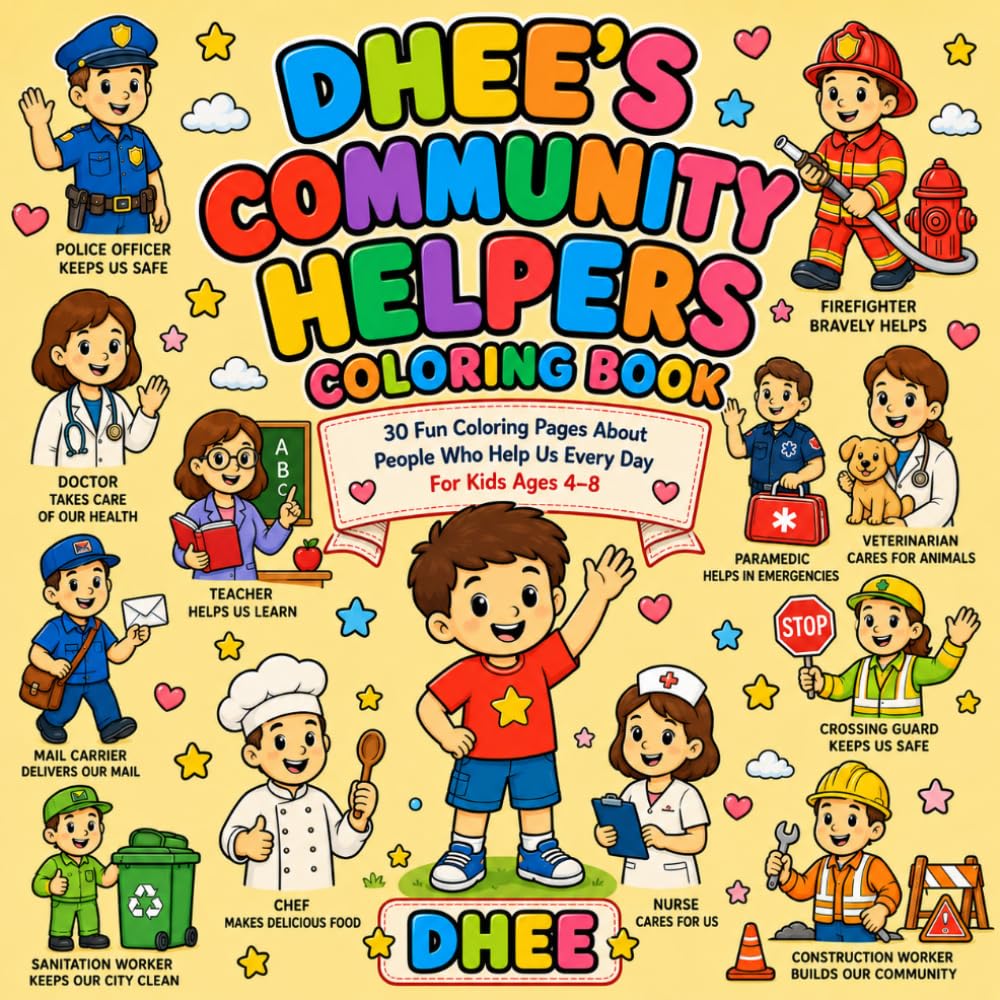 Dhee's Community Helpers Coloring Book: 30 Fun Coloring Pages About Everyday Heroes, Helping Others, Community Jobs, and Learning for Kids Ages 4–8 (Dhee's Learning Adventures)
