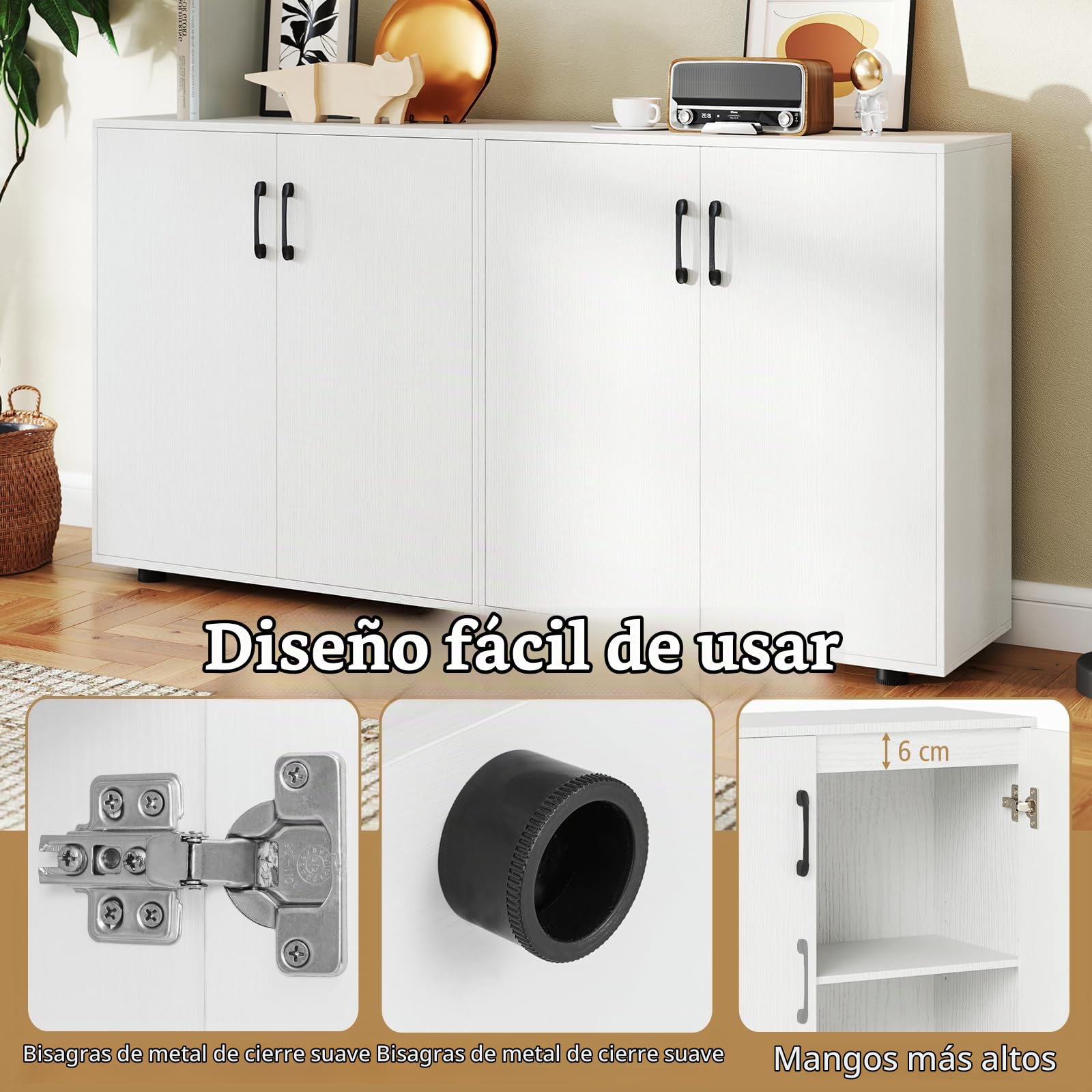 KOMFOTTEU Armario Buffet con 2 Puertas, Mueble Auxiliar con Estate Ajustable, Mueble Bajo de Madera con Dispositivos Antivuelcos, Aparador para Comedor, Salón, Entrada, 80 x 31,5 x 82 cm