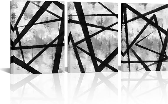 HOMEOART Black and White Abstract Wall Art Geometric Wall Art Modern Home Decor Framed Artwork for Bedroom Bathroom Living Room Office Decor 12x16inchx3 Piece Black