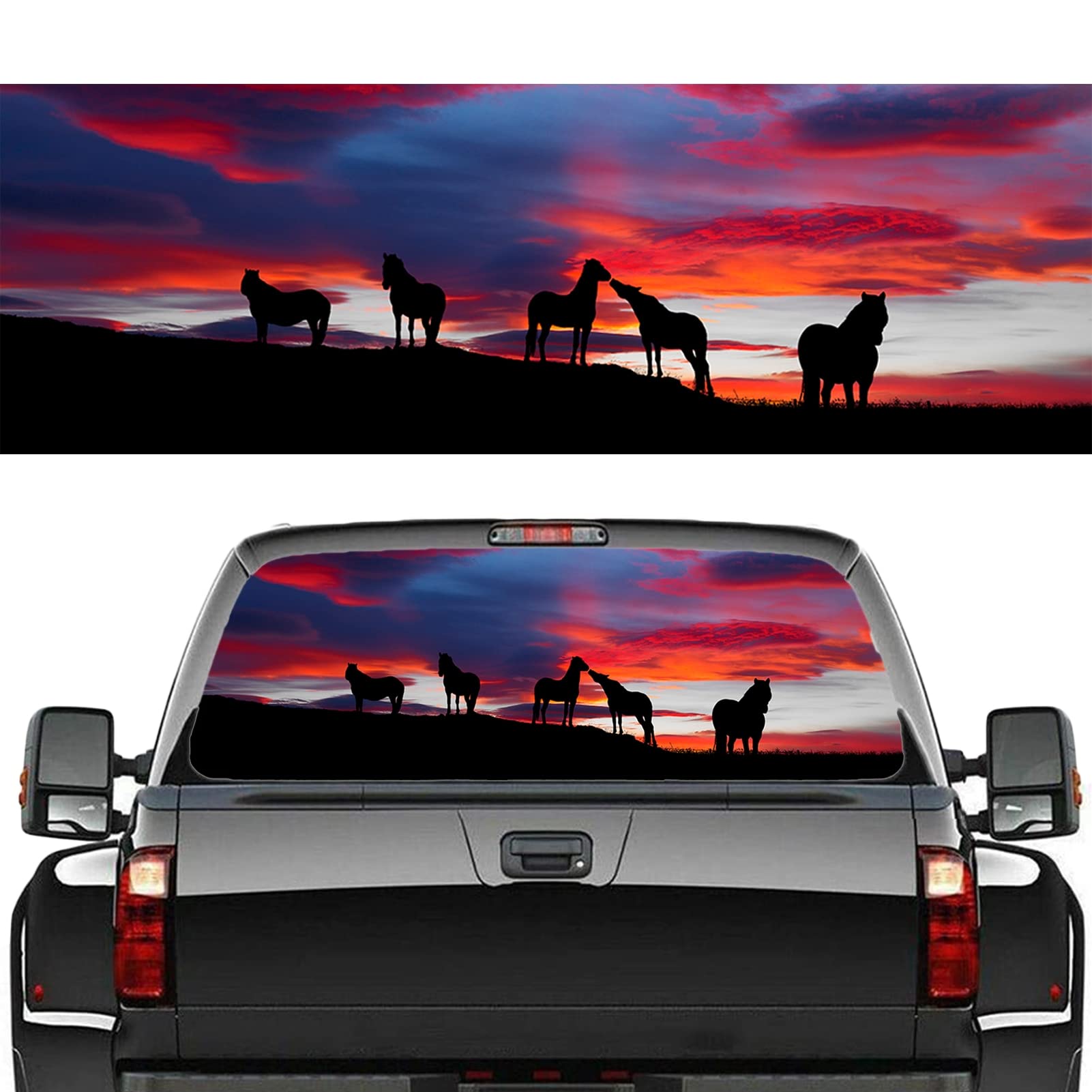 Adesivi per auto – 1 decalcomania per cavalli – Adesivo per finestrino posteriore con teschio, adesivo per auto, camion, USV, universale, antigraffio, 167,6 x 73,7 cm
