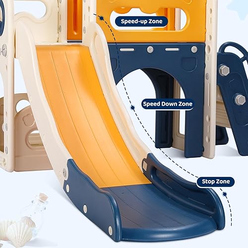 Miniatura 4 de MAMIZO Tobogán grande 8 en 1 para niños pequeños, tobogán en forma de L con pendiente larga, juego de escalador para bebés con escalones cerrados,