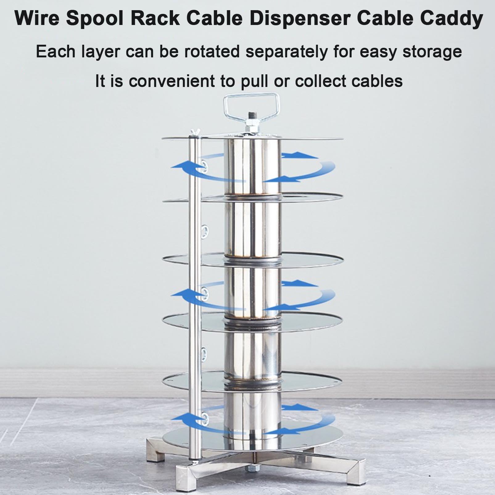 Soporte giratorio para carrete de alambre, soporte de cable de acero inoxidable resistente para almacenamiento de cables eléctricos, soporte de carrete giratorio para gestión organizada de cables