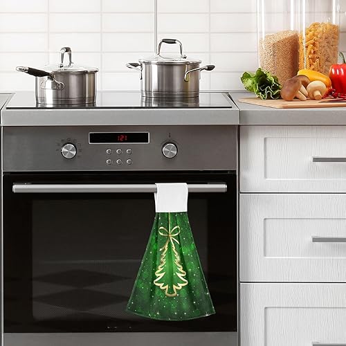 Miniatura 6 de Fondo verde con árbol de Navidad, toallas de cocina colgantes, 2 piezas, toallas de baño de mano, toallas de cocina, toalla de corbata, paños de té
