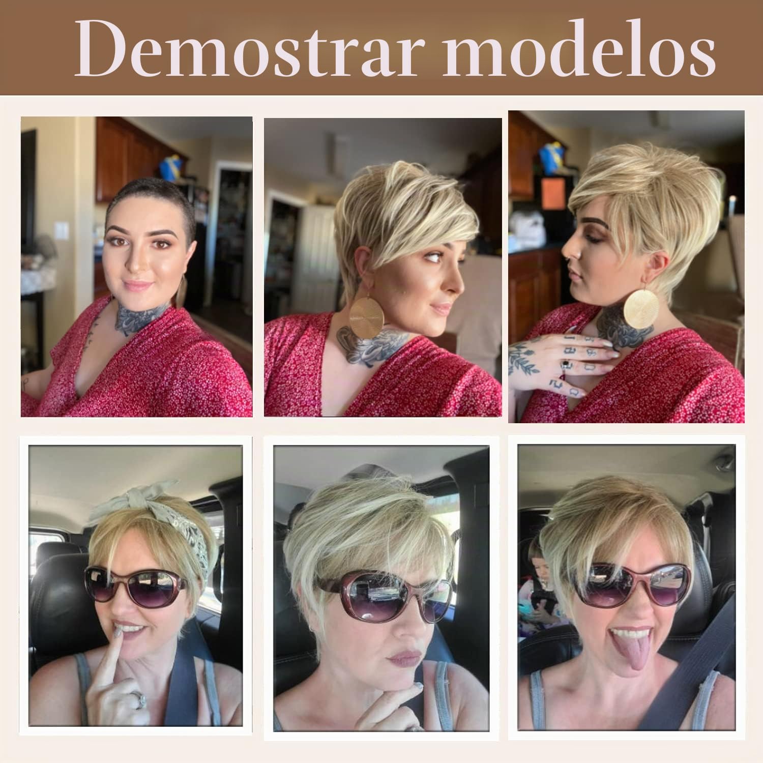 Creamily Peluca Corta Pixie Peluca Rubia Corta en Capas para Mujeres Peluca de Cabello Sintético para Señoras Rubia Marrón Mixta