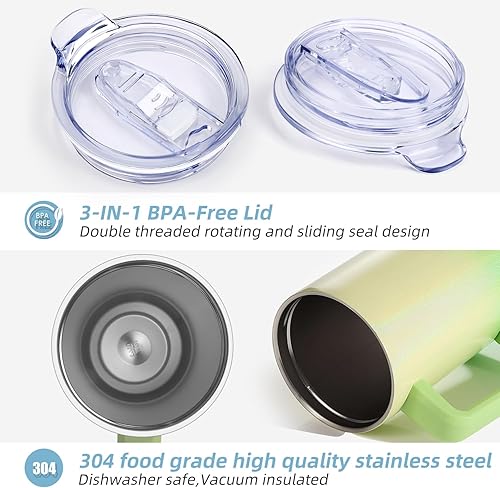 Miniatura 5 de Vaso de 40 onzas con asa y tapa con pajilla, reutilizable, aislado, de acero inoxidable, botella de café de viaje, 100% a prueba de fugas, mantiene