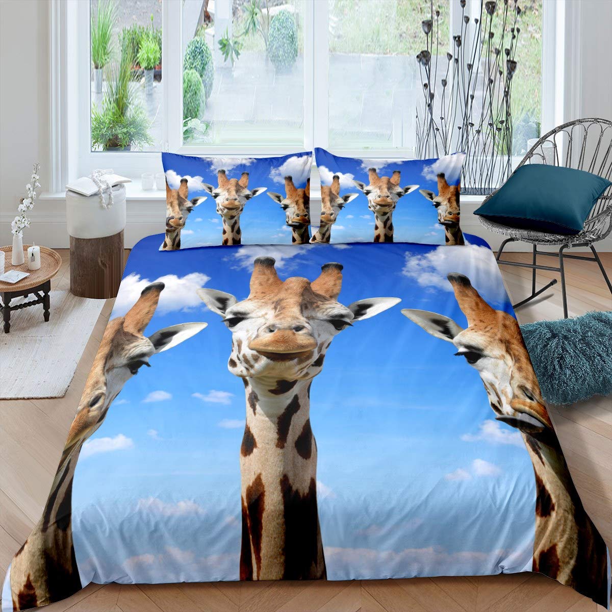 Juego de Cama Jirafa con de Tres Jirafas para niñosSafari Wild Print Juego de con Animales para Dormitorio 3 Piezas King