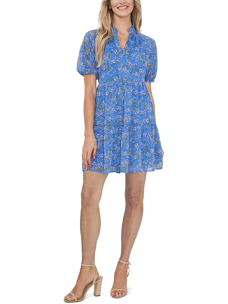 Blue CeCe Short Sleeve Babydoll Dress