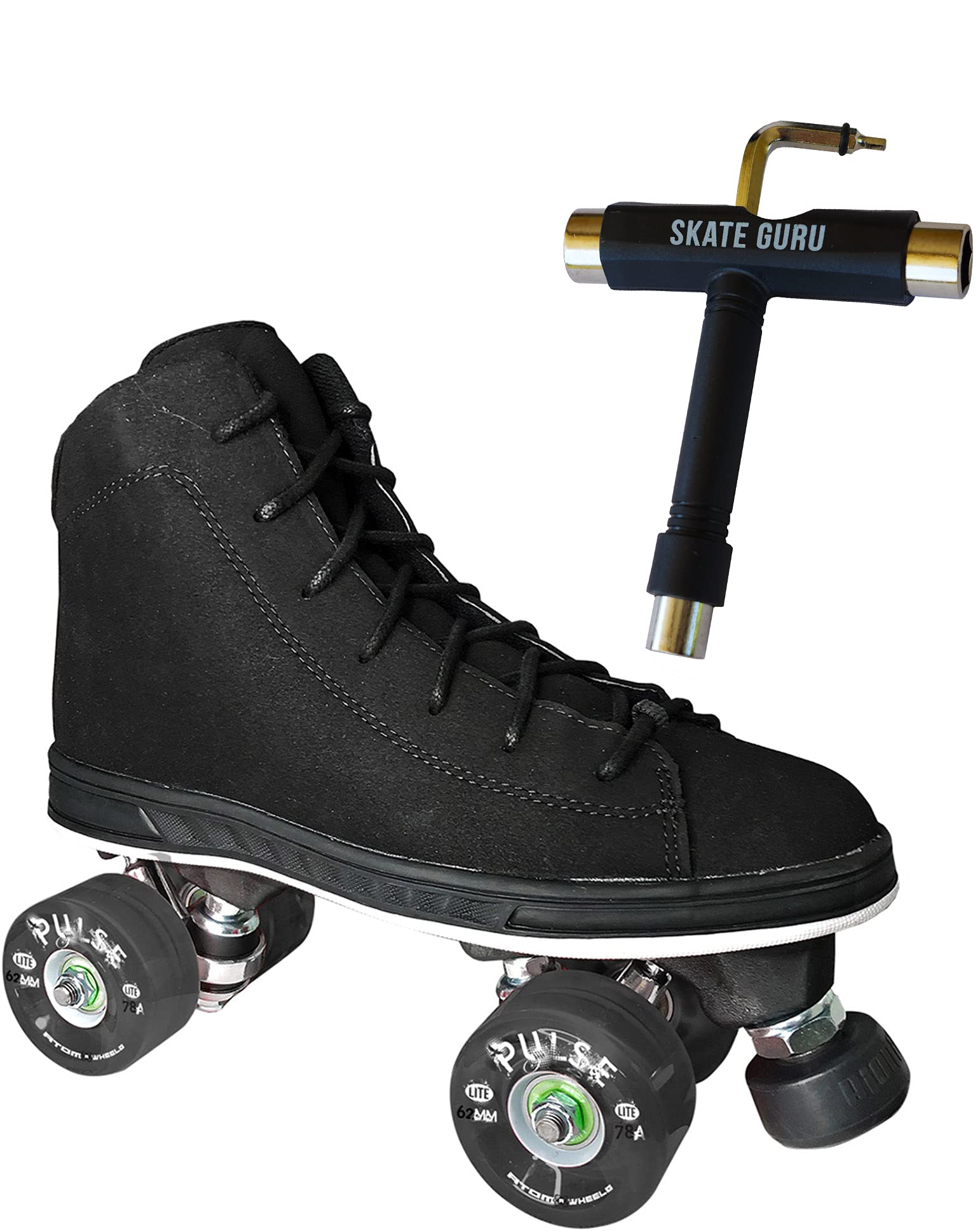Atom Skates Jackson Diva Viper/Nylon Plate/Size: Women's Adult 4 Bundle with Black Atom Pulse Lite Wheels and Tool