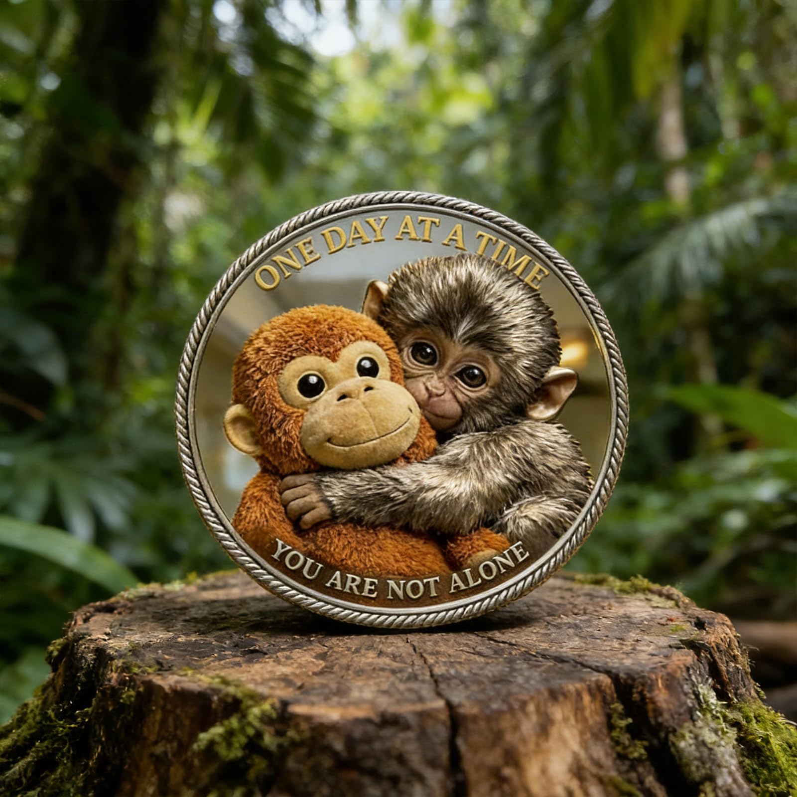 Pièce de singe de soutien émotionnel double face, pièce de défi inspirant, jeton de poche d'encouragement pour les amis, la famille, souvenir de motivation (#A-1 pièce