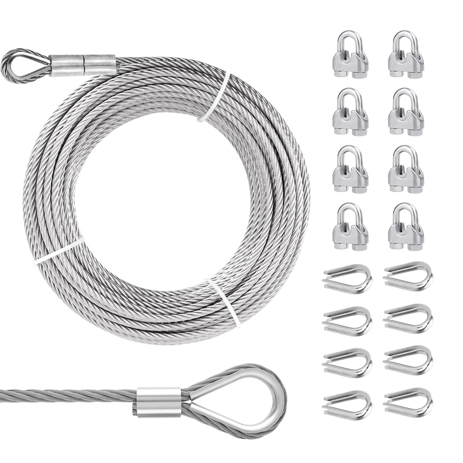 3/16 Stainless Steel Cable, PIUM 100Ft Wire Rope, 3/16" Aircraft Cable with 7x19 Strands and 4000lbs Breaking Strength, 304 Stainless Steel Cable with