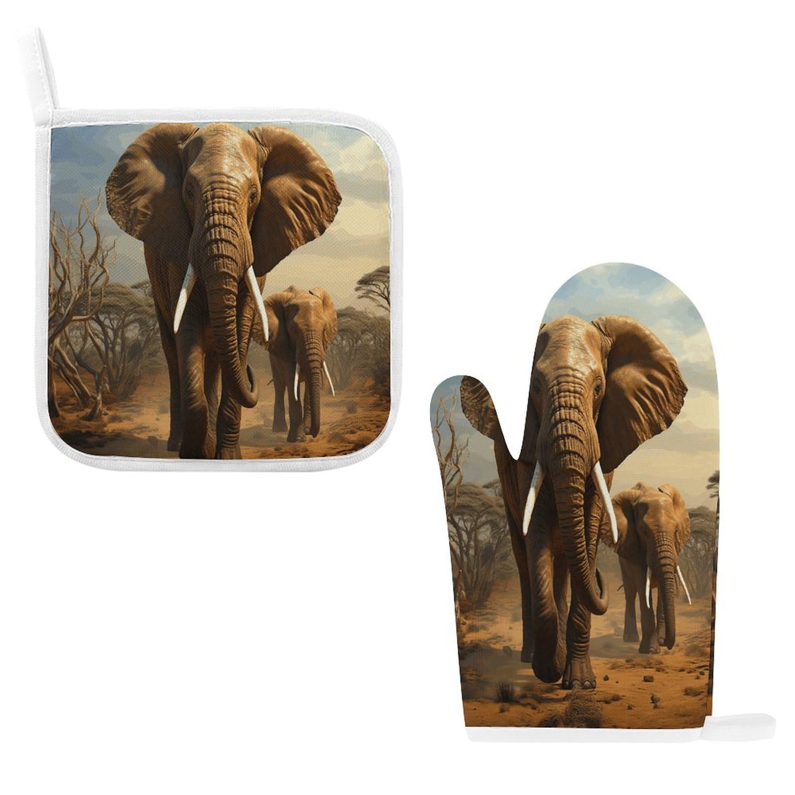 Fodpand Style Elephant Animals Oven Mitts And Pot Holders Sets