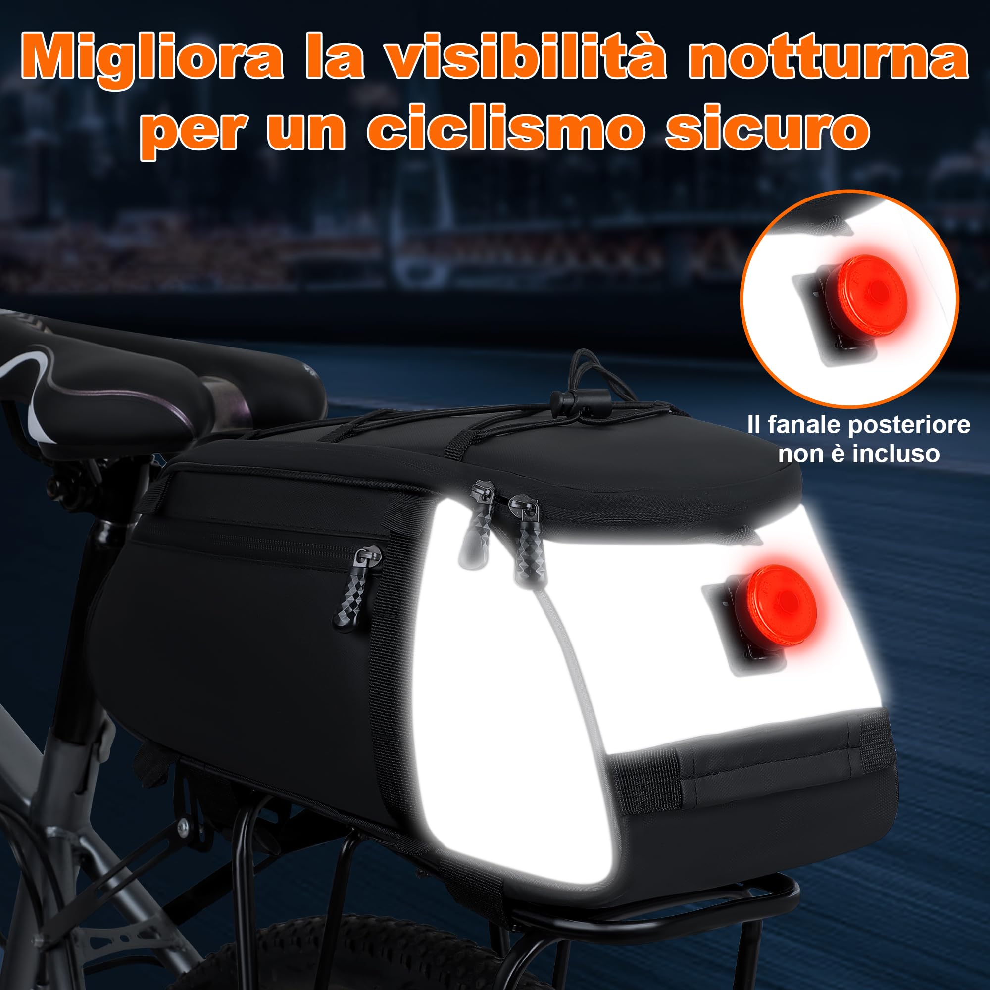 WILDKEN Borsa Portapacchi Bici Posteriore, 12L Nero Impermeabile e Riflettente Borse Portapacchi Bici, con Maniglia e Cinghia Regolabile, Borse per Bicicletta Posteriori per MTB, Bici da Strada