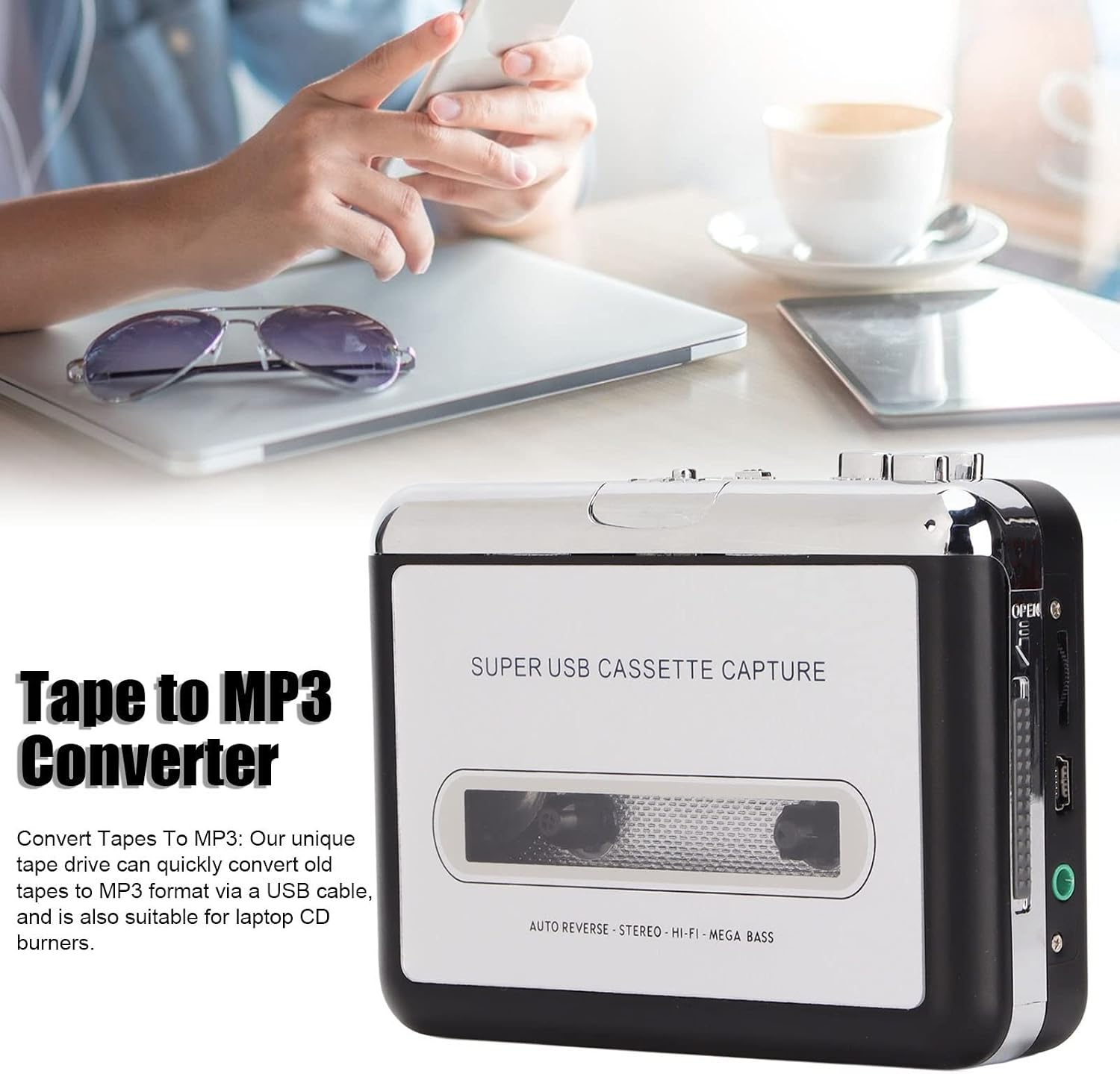 GOTOTOP Cassette Player Tape to MP3 Converter Stereo 3.5mm Portable USB Tape Music Player with Earphone for Laptop PC