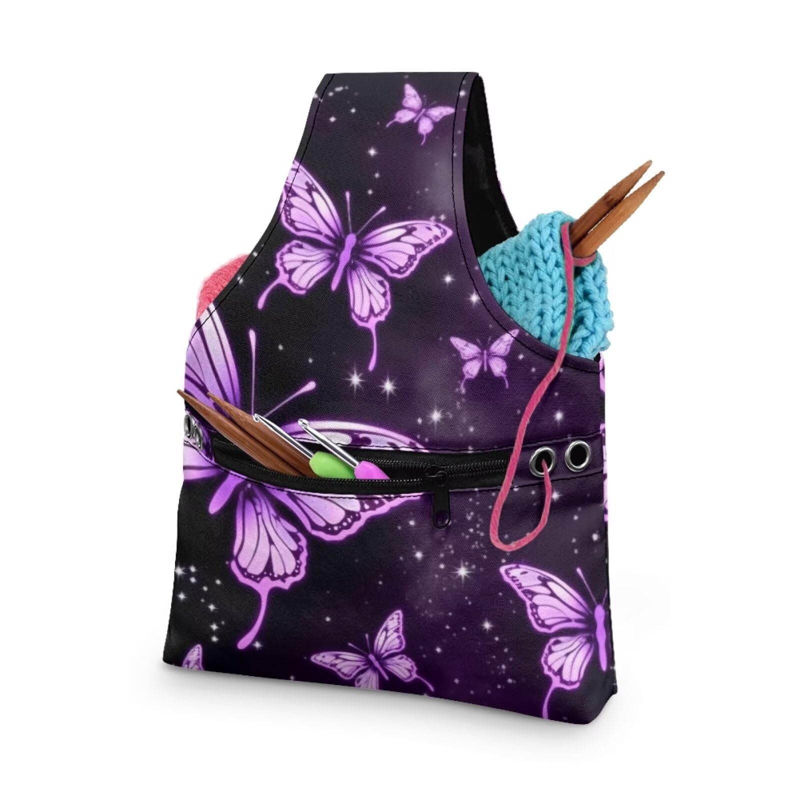 ZUXONGSY Butterfly Yarn Bags for Crocheting Organizer Knitting Bag Yarn Storage Shelves Yarn Project Bag Travel Crochet Tote Bag,Small