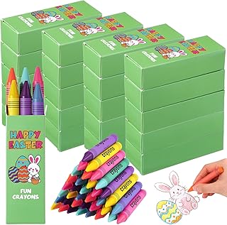 24 Boxes of 6 Pastel Crayons for Easter Gifts Easter Crayons Bulk Bunny Egg Box Set Craft DIY Art Supplies for Crafts Bunny Baskets Class Gift Easters Party Supplies