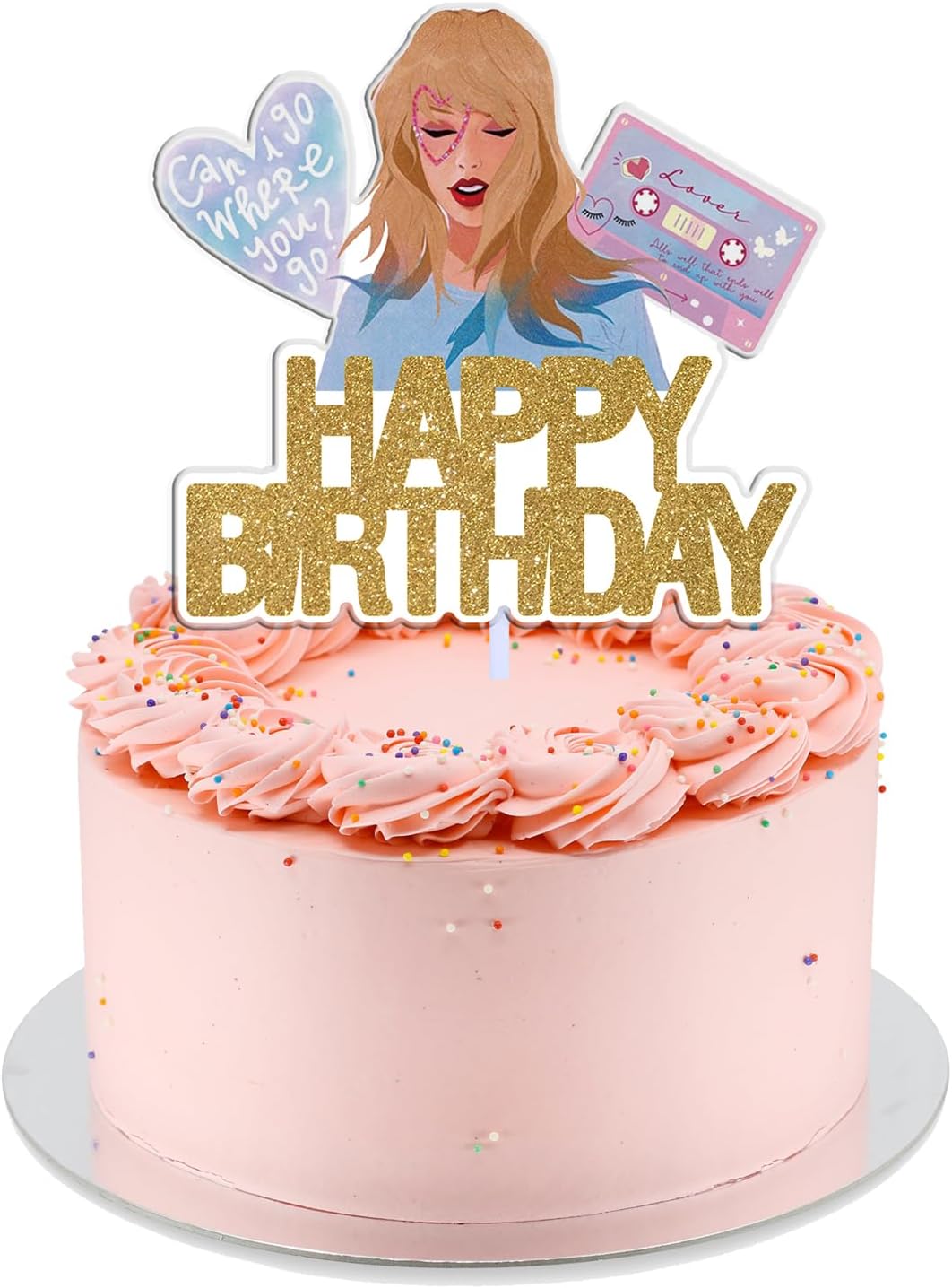Star Taylor Girl Cake Topper, Music Taylor Birthday Party Cake Decorations Supplies,Golden